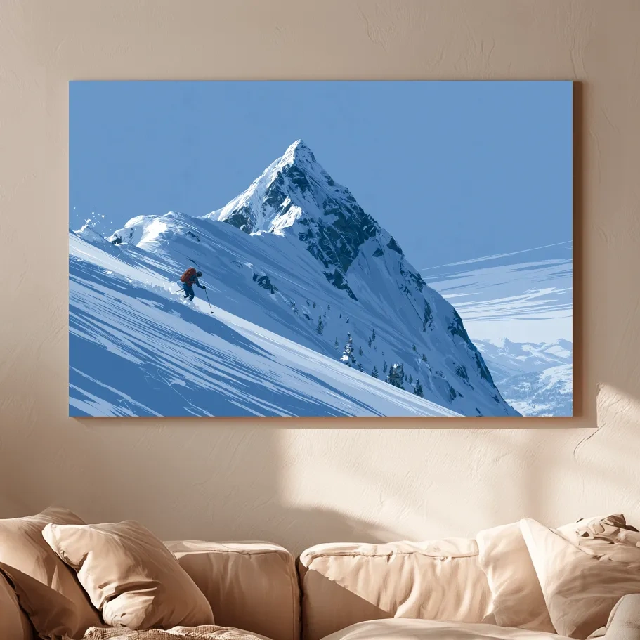 Epic Backcountry Skier On Snowy Peak - Alpine Mountain Winter Wall Art