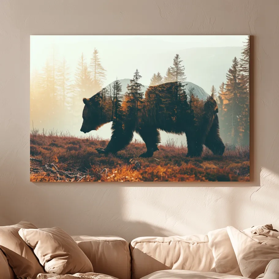 Double Exposure Grizzly Bear Forest - Misty Mountain Wildlife Photographic Artwork