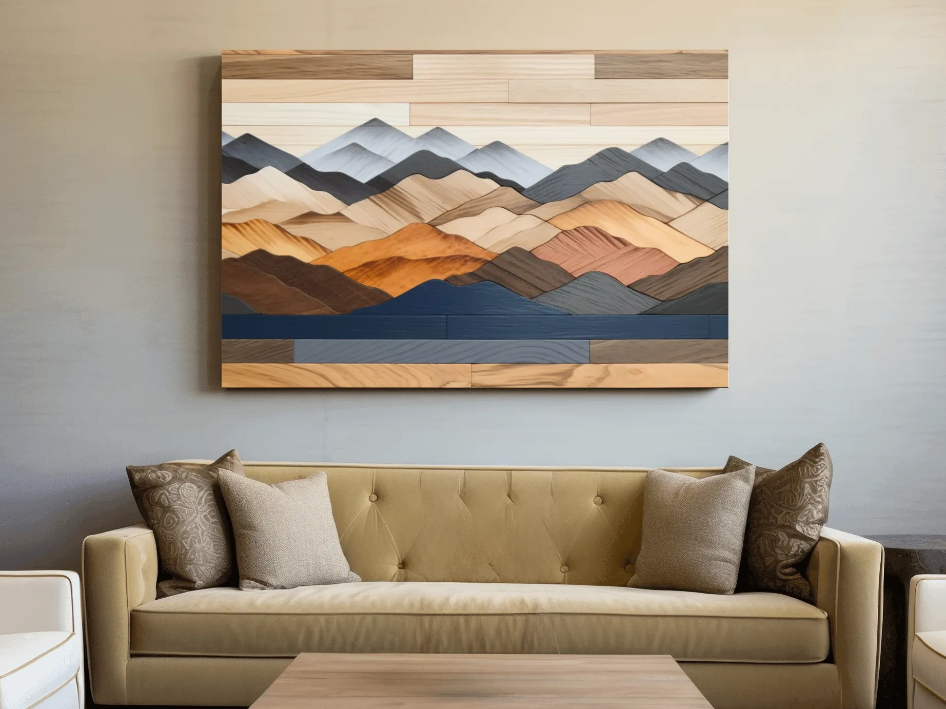 Rustic Layered Wooden Mountain Range Panorama - Modern Geometric Wall Art