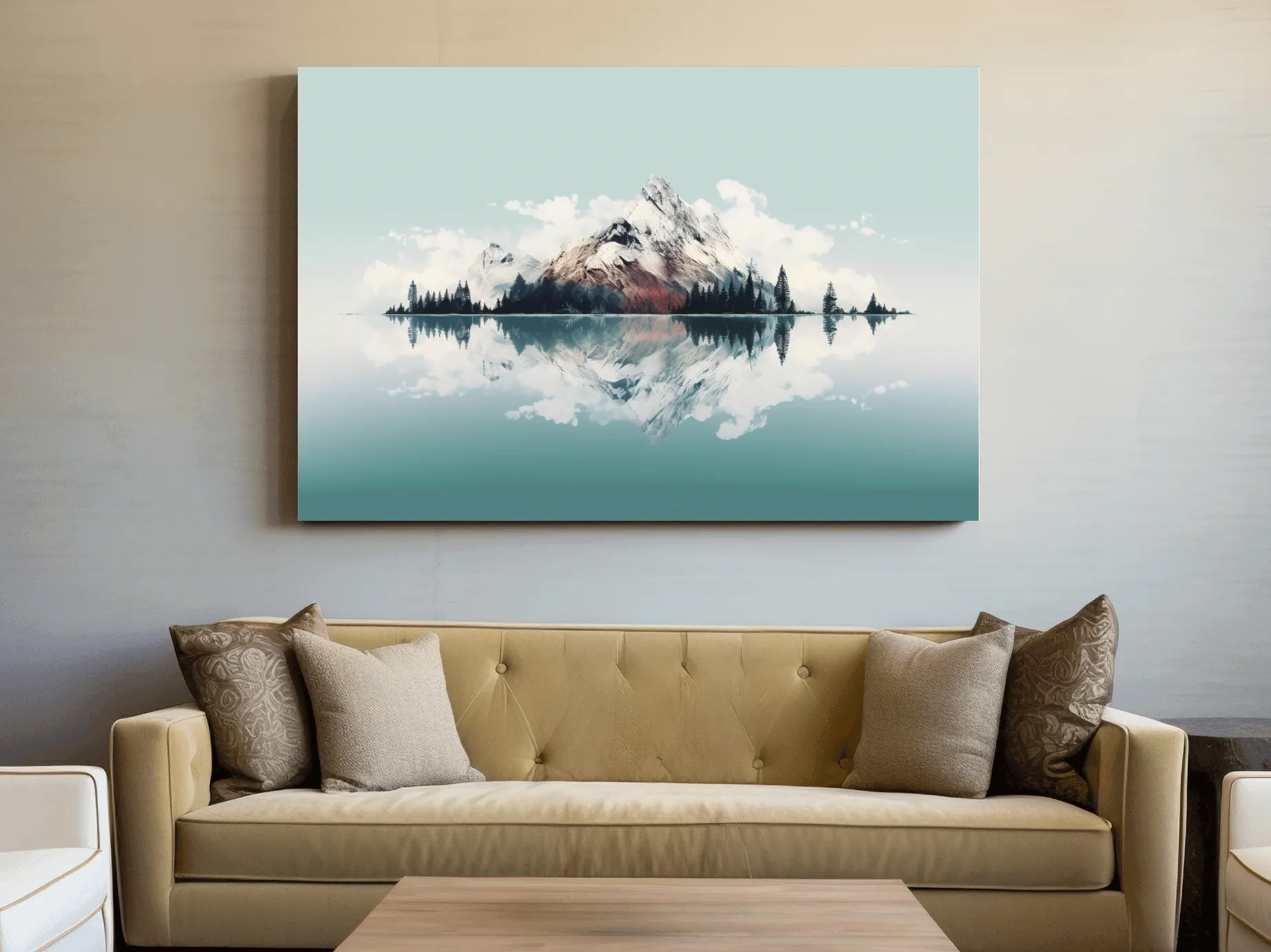 Minimalist Snowcapped Mountain Lake Reflection - Alpine Glacier Wall Art