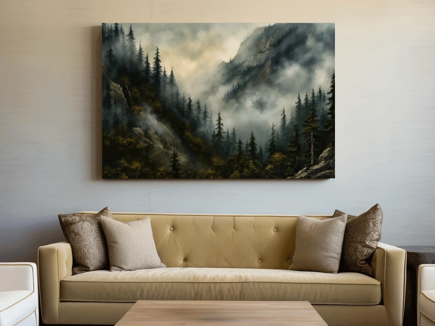 Moody Misty Mountain Pine Forest - Foggy Alpine Landscape Wall Art
