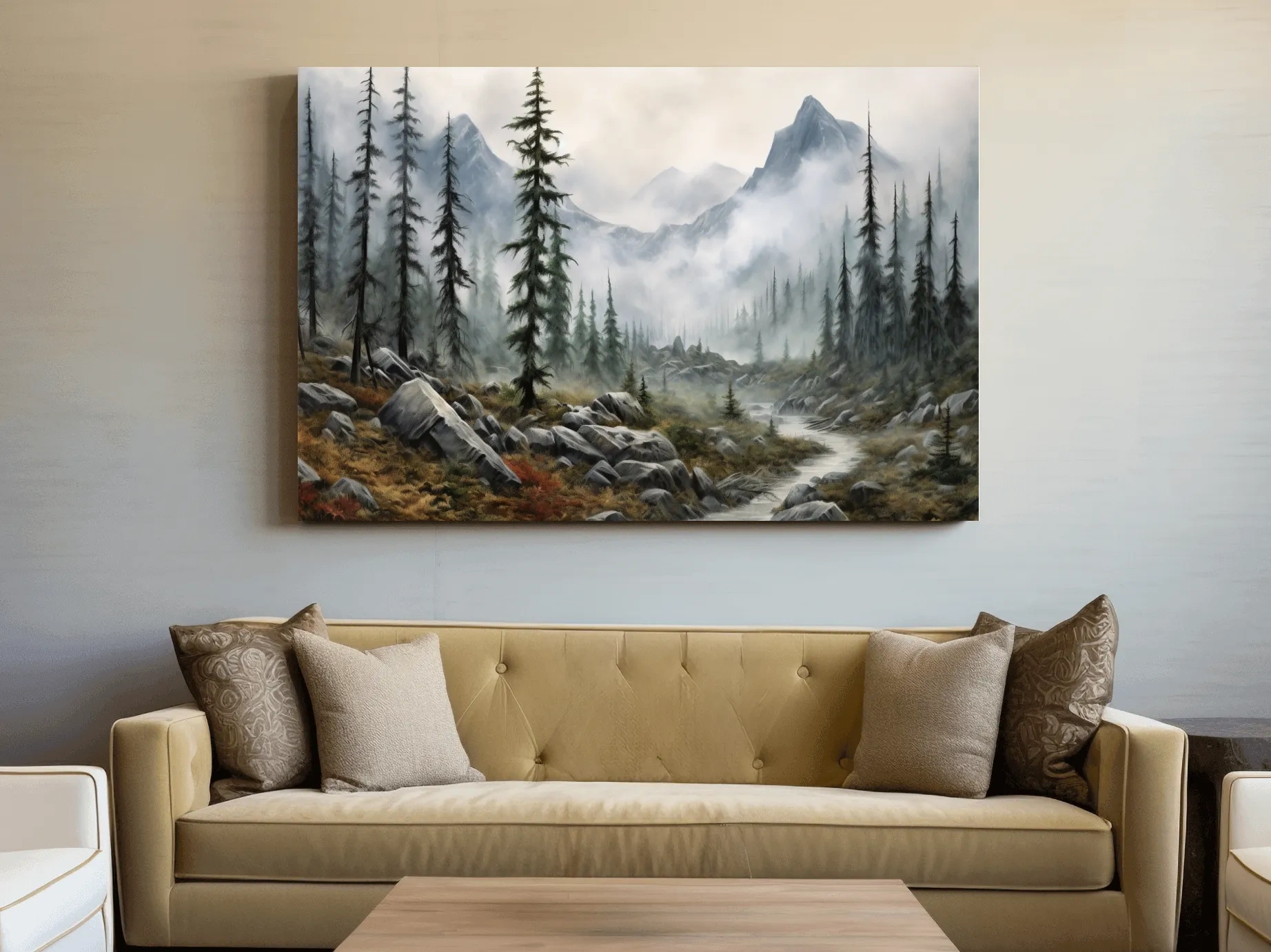 Foggy Alpine Mountain Forest Landscape - Moody Wall Art
