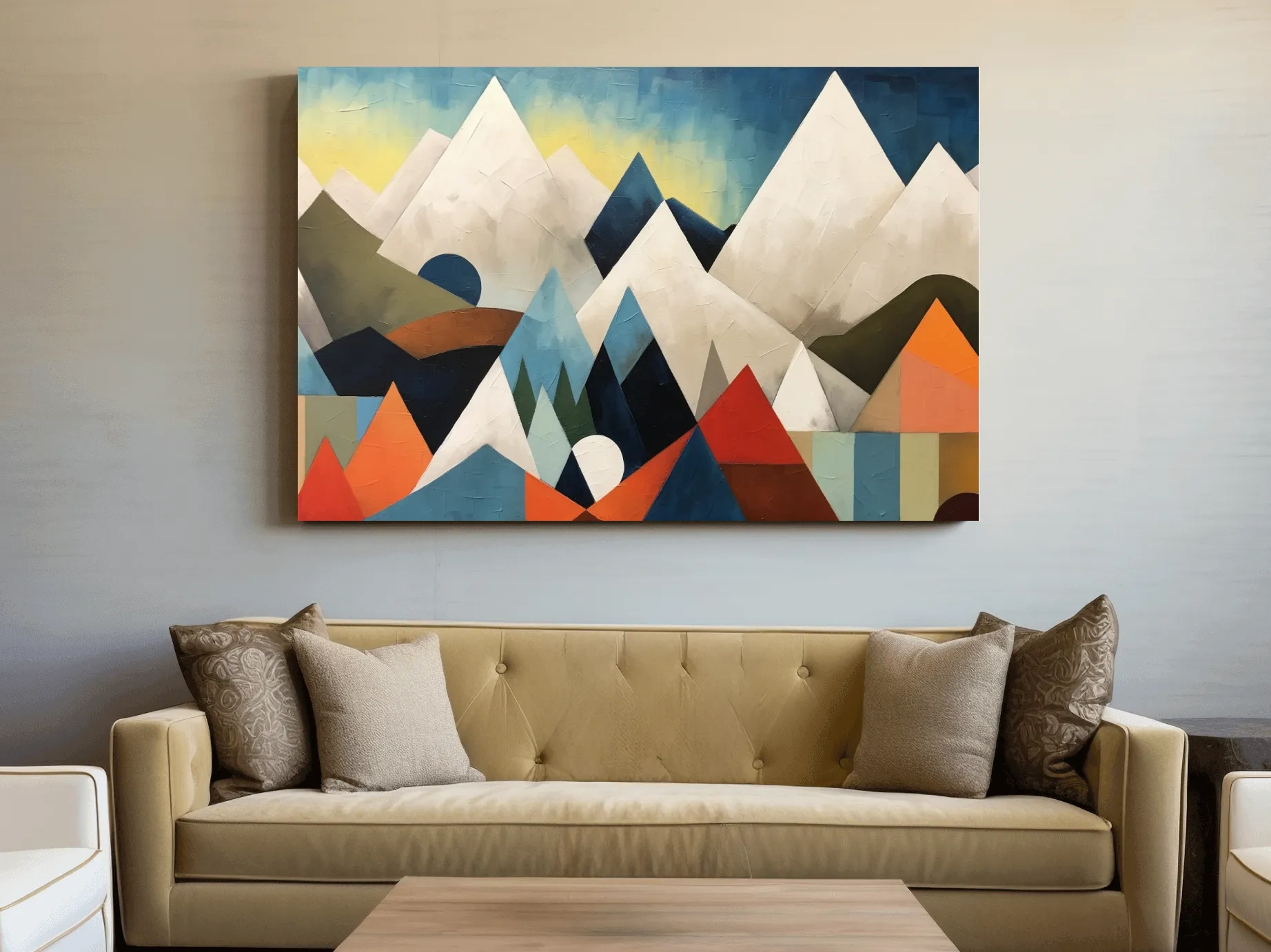Abstract Suprematism Mountain Peaks Painting - Colorful Modern Wall Art