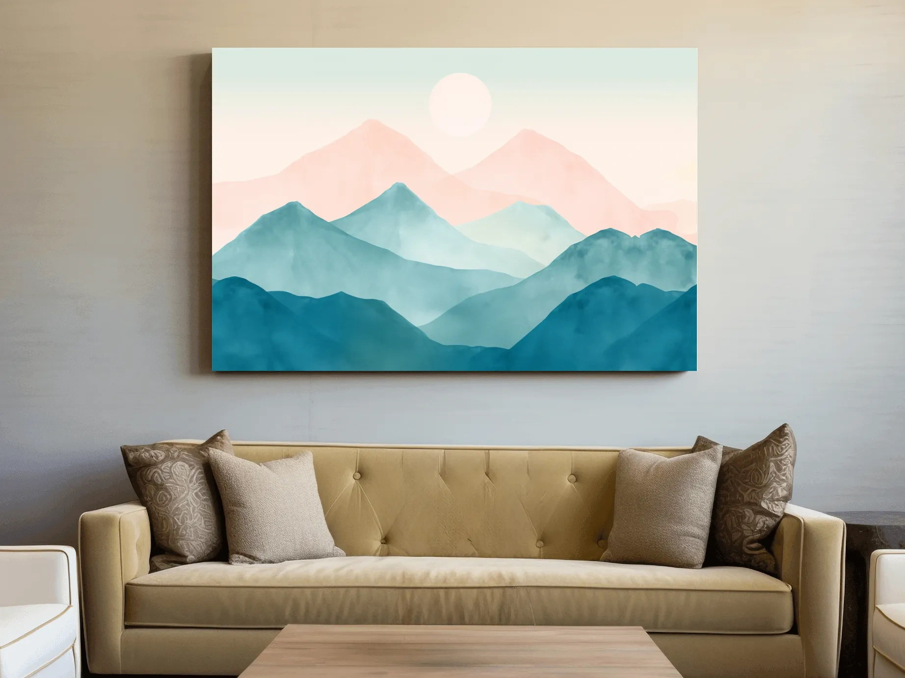 Minimalist Pastel Watercolor Mountains - Serene Abstract Landscape Wall Art
