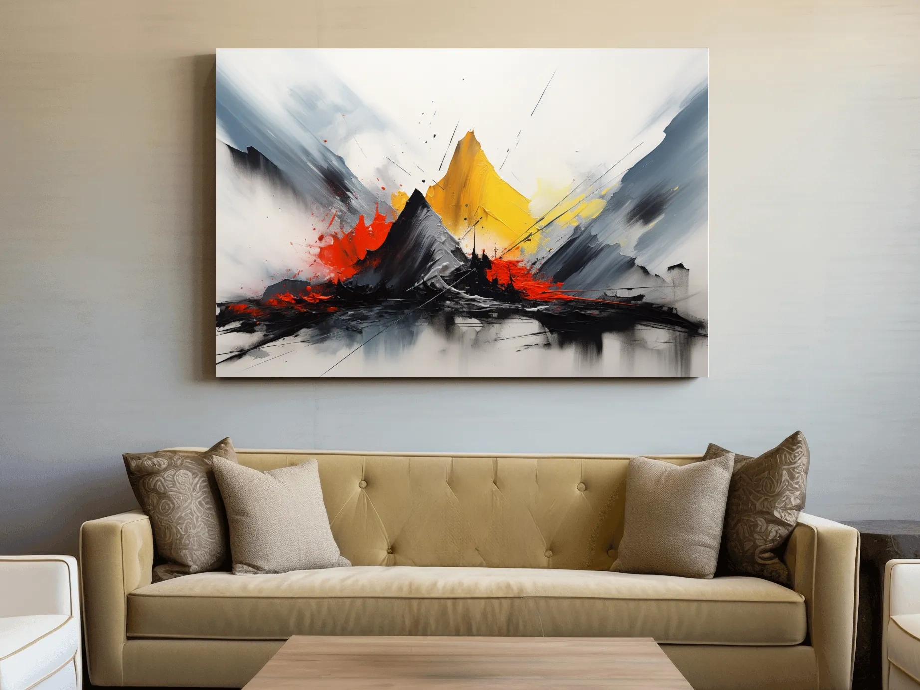 Abstract Mountain Peaks Painting - Modern Impasto Style Wall Art