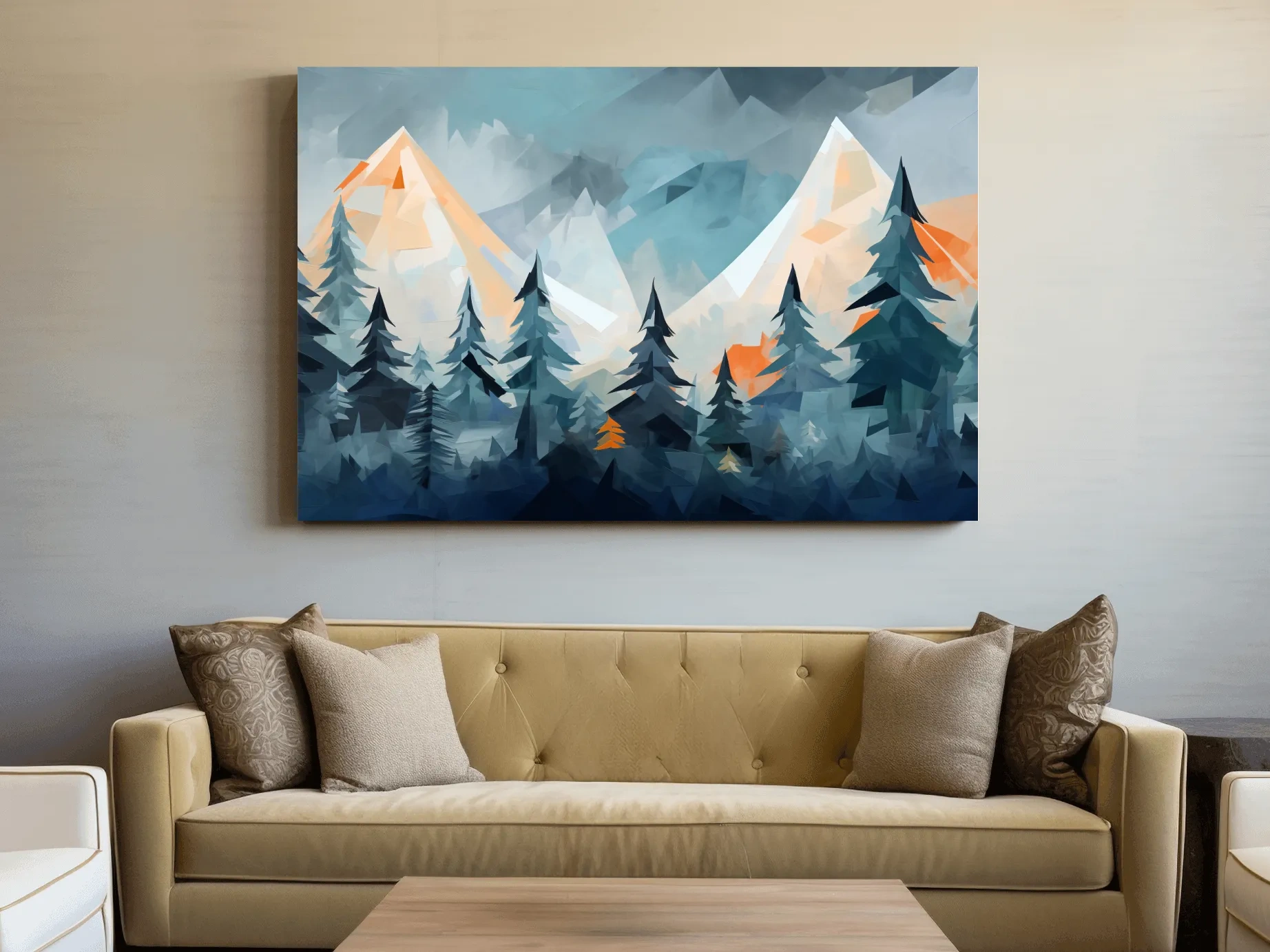 Geometric Alpine Peaks And Pine Forest - Abstract Mountain Landscape Wall Art