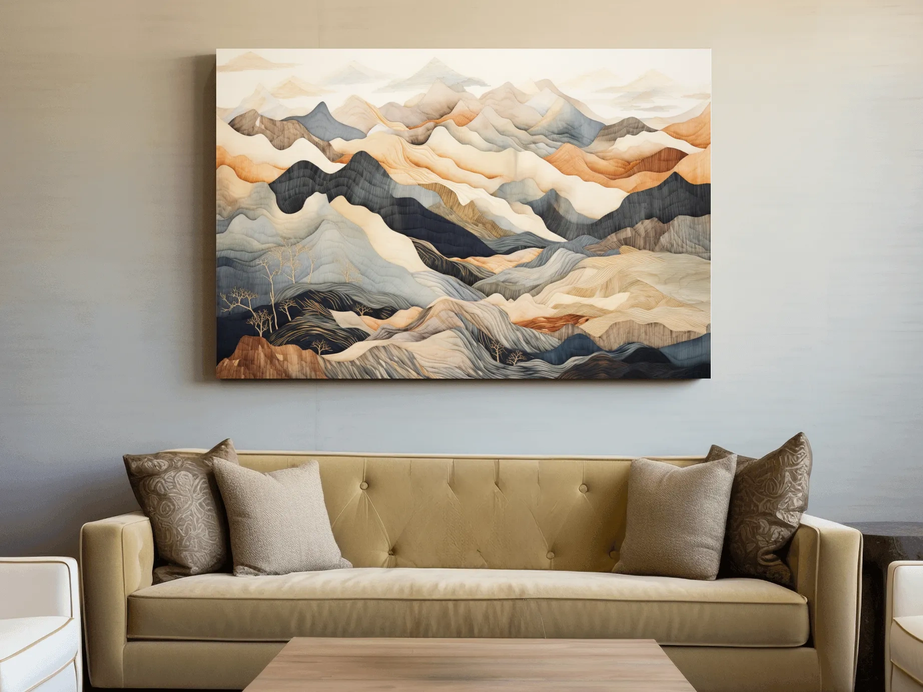 Layered Abstract Mountain Range Painting - Tapestry Style Wall Art