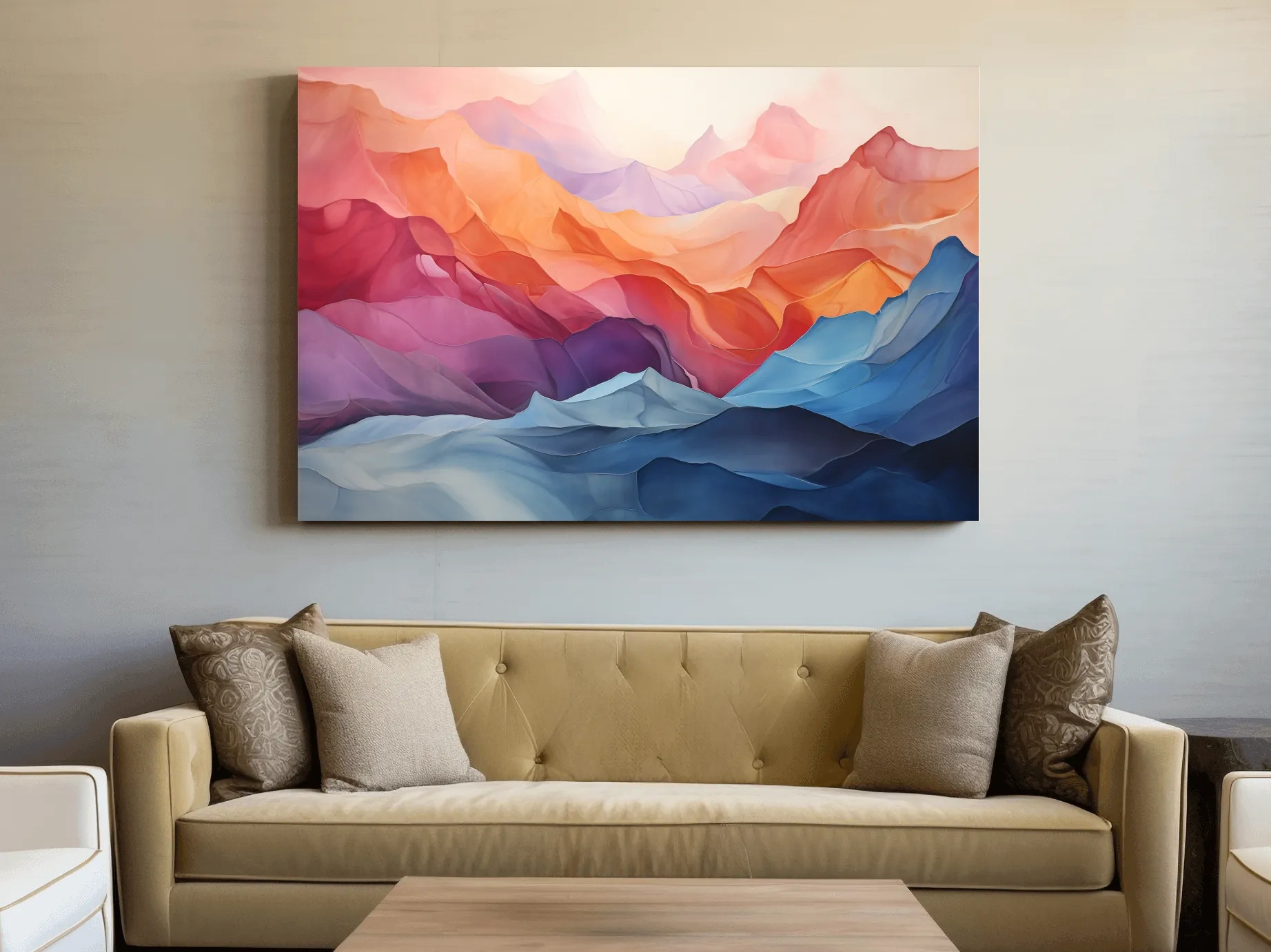 Vibrant Abstract Layered Mountain Landscape - Modern Colorful Alpine Wall Art