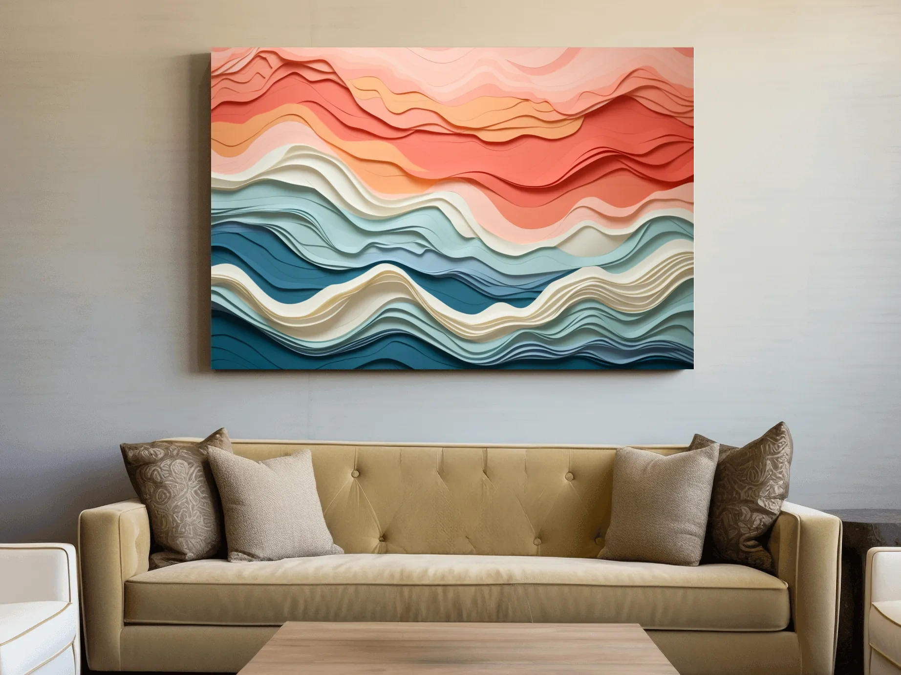 Layered Abstract Topographic Waves - 3D Paper Cut Style Wall Art