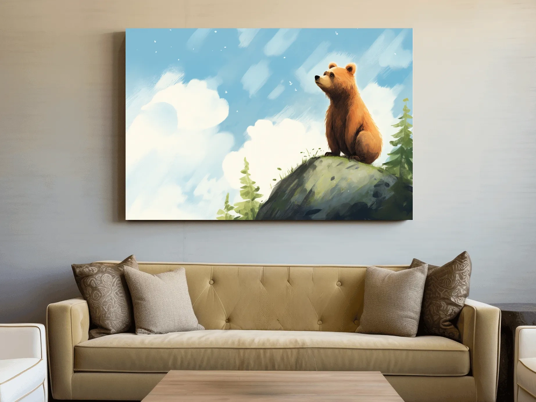 Whimsical Bear Cub On Rocky Peak - Nursery Wildlife Wall Art