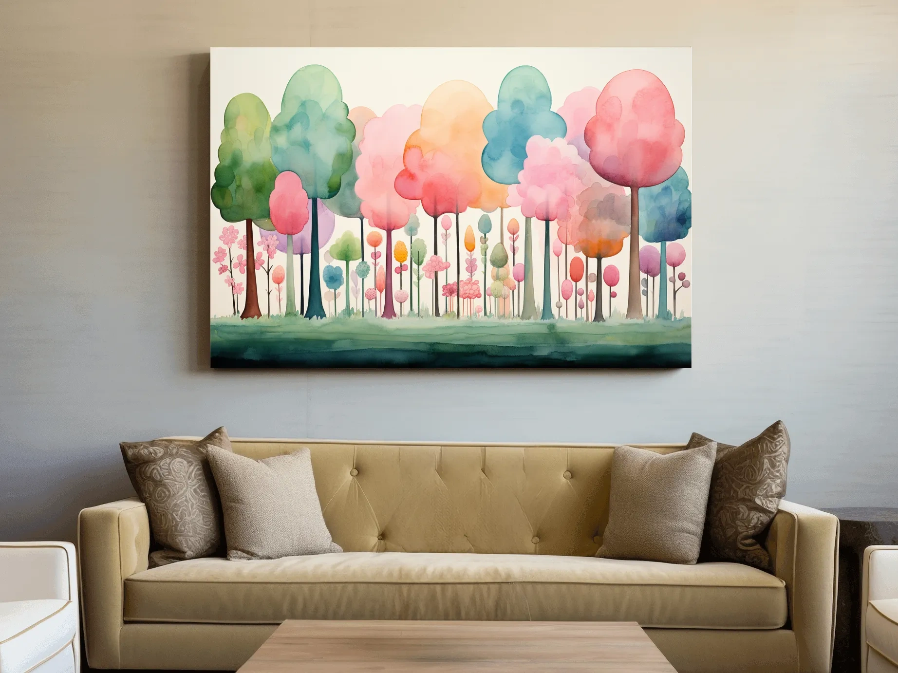 Whimsical Pastel Watercolor Forest - Colorful Nursery Wall Art