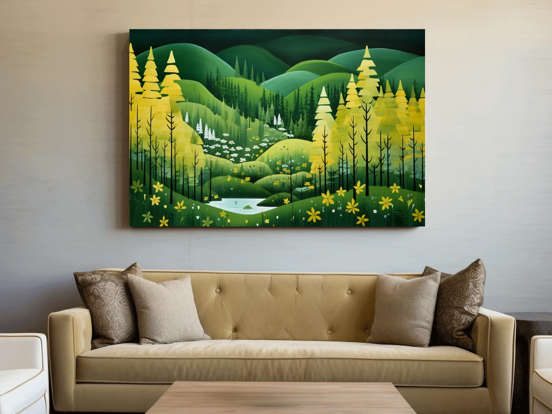 Whimsical Autumn Mountain Valley - Wildflower Forest Wall Art