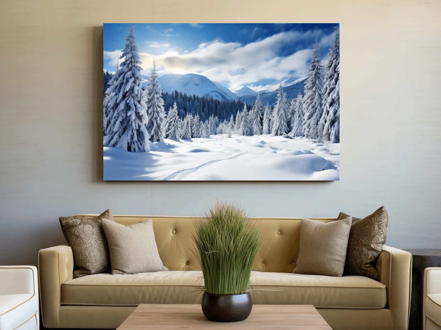 Snowy Alpine Mountain Forest Landscape - Winter Wilderness Photographic Wall Art