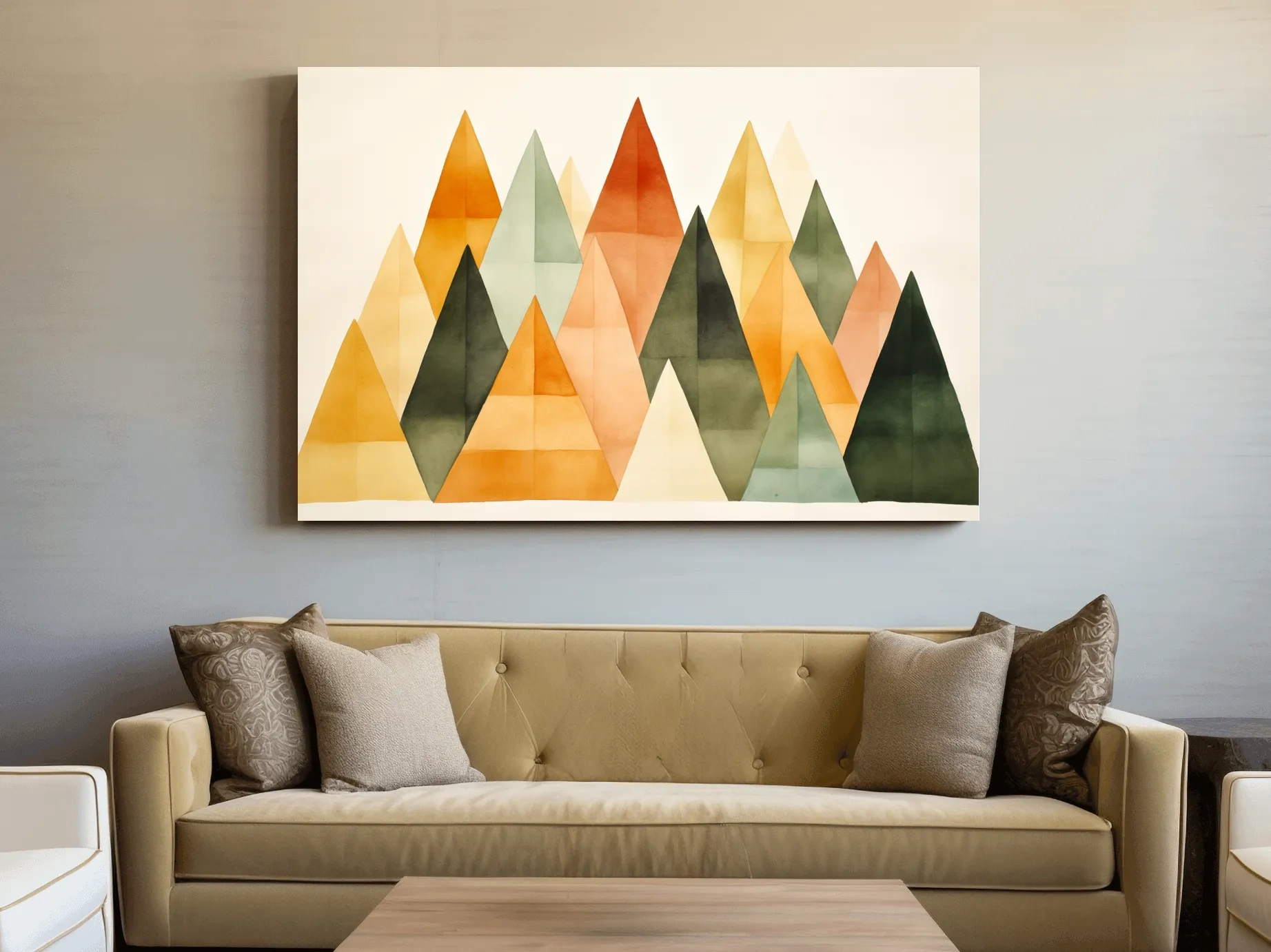 Geometric Watercolor Mountains - Modern Scandi Minimalist Wall Art