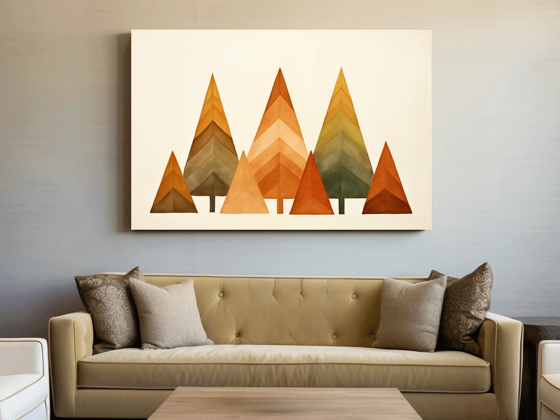Minimalist Watercolor Pine Tree Forest - Scandinavian Geometric Nature Wall Art