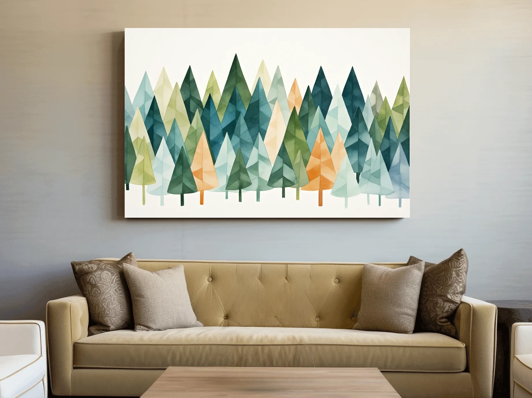 Watercolor Pine Forest Landscape - Modern Scandinavian Wall Art