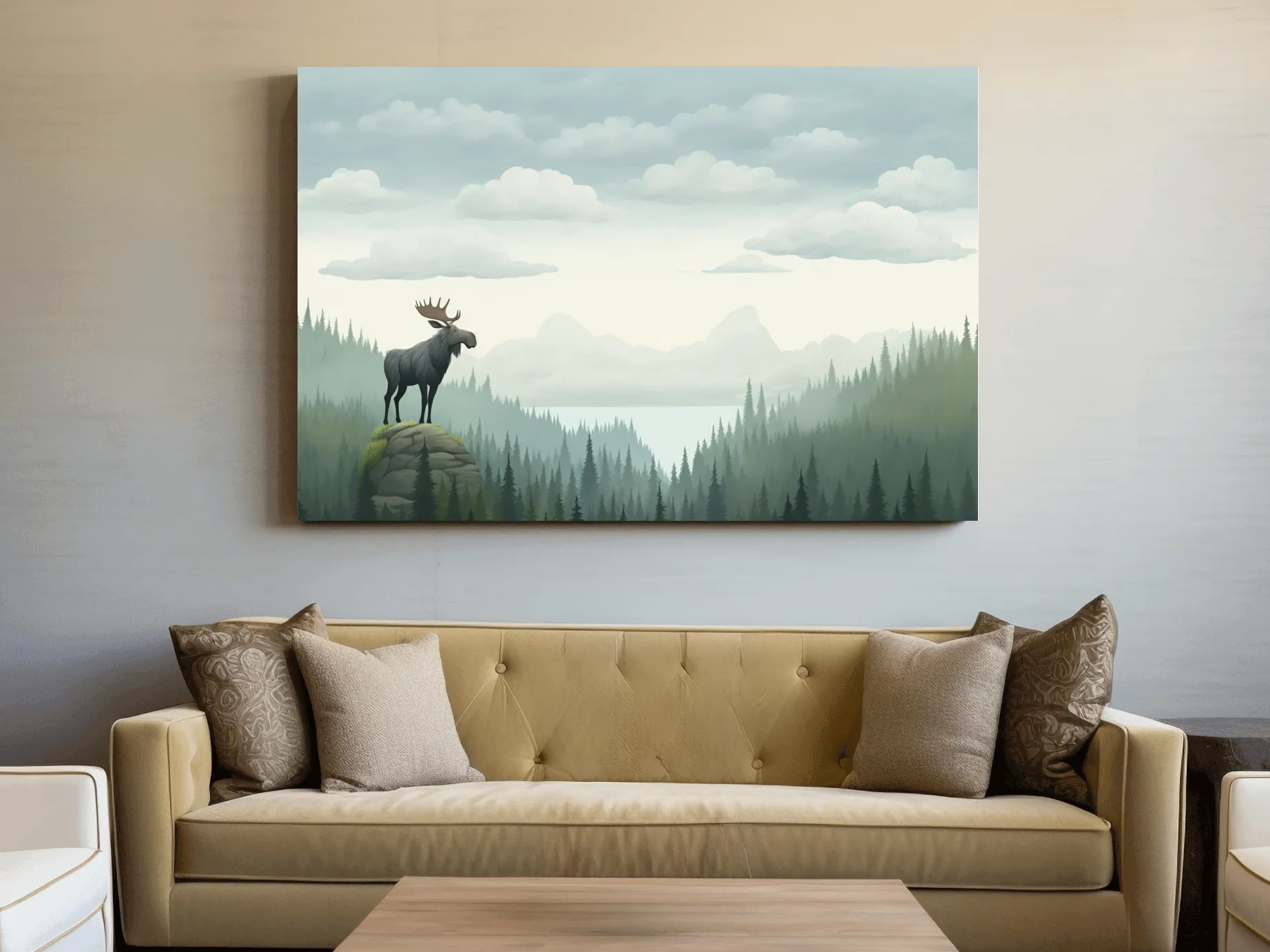 Majestic Moose Over Pine Forest - Nursery Wildlife Mountain Wall Art