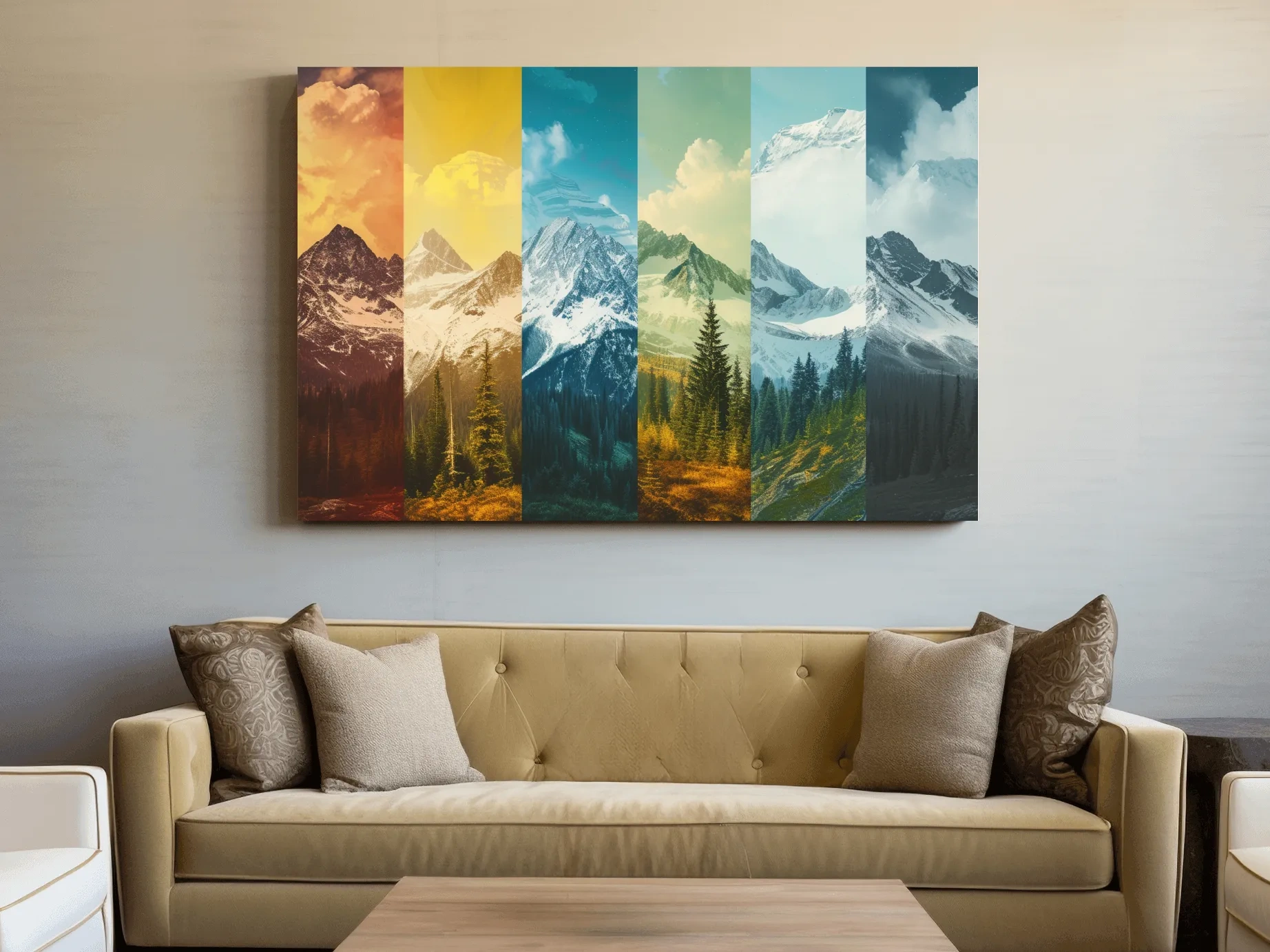 Colorful Mountain Peaks Collage - Modern Alpine Glacier Wall Art