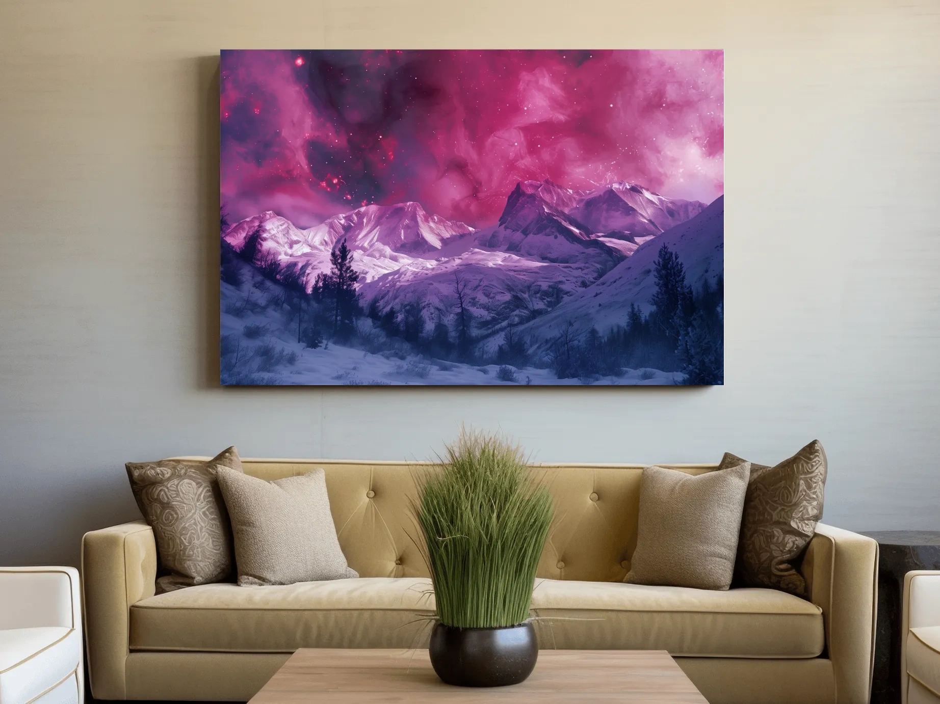 Surreal Nebula Galaxy Alpine Glacier Landscape - Cosmic Winter Night Sky Wall Art