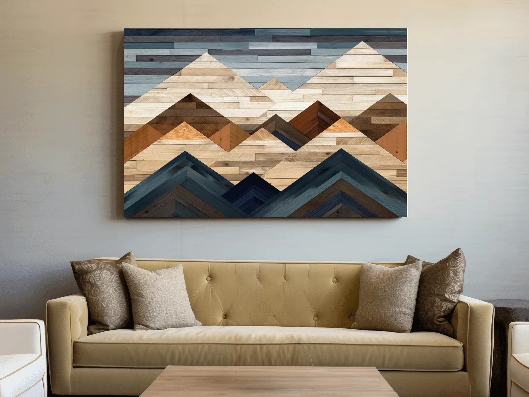 Geometric Reclaimed Wood Mountain Peaks - Modern Rustic Landscape Artwork