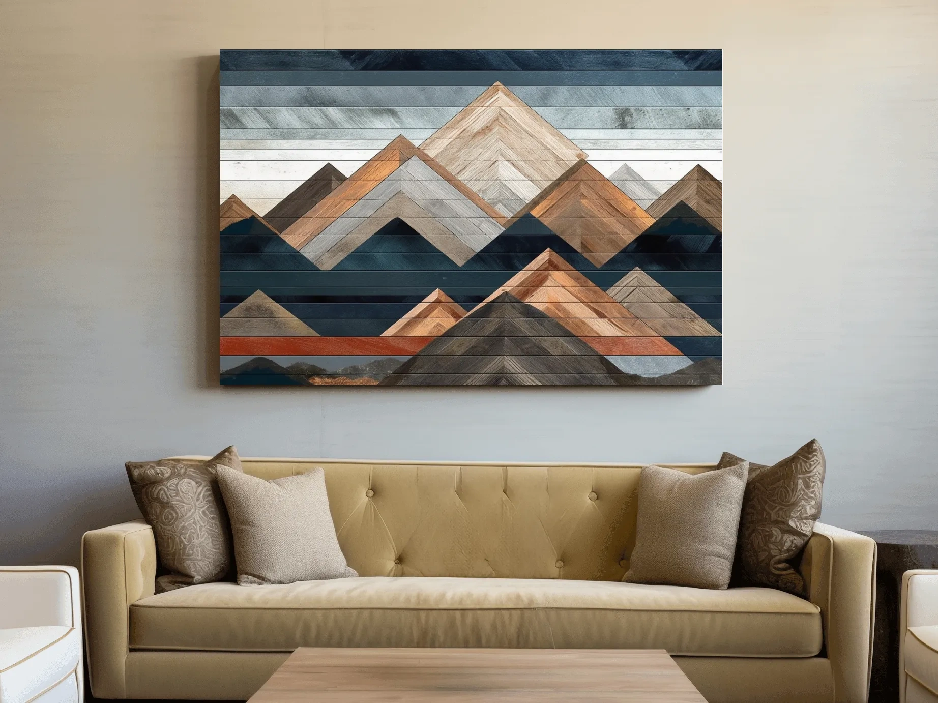 Geometric Woodgrain Mountain Peaks - Modern Abstract Landscape Wall Art