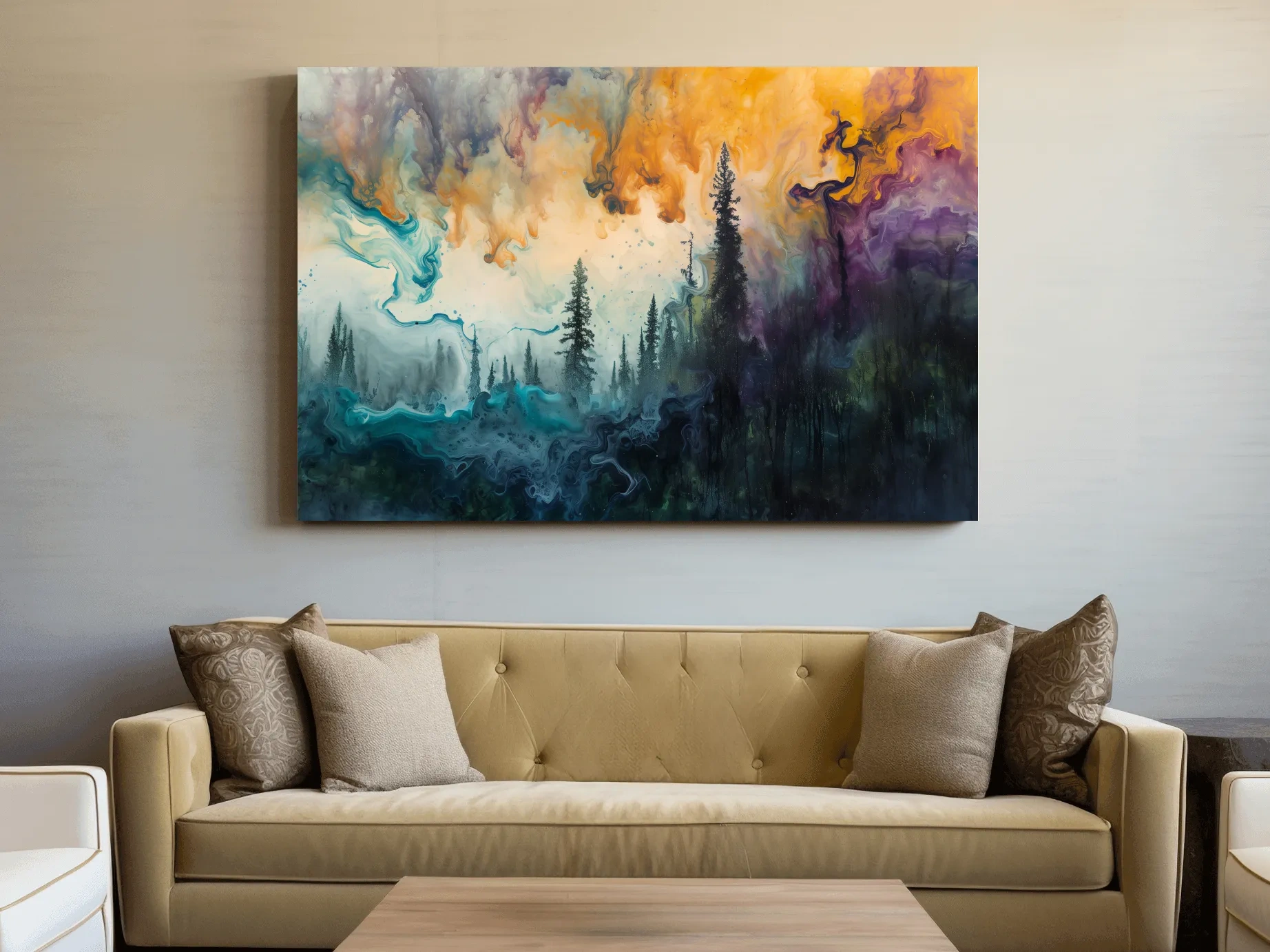 Vibrant Abstract Forest Smoke Swirls - Fluid Acrylic Style Wall Art
