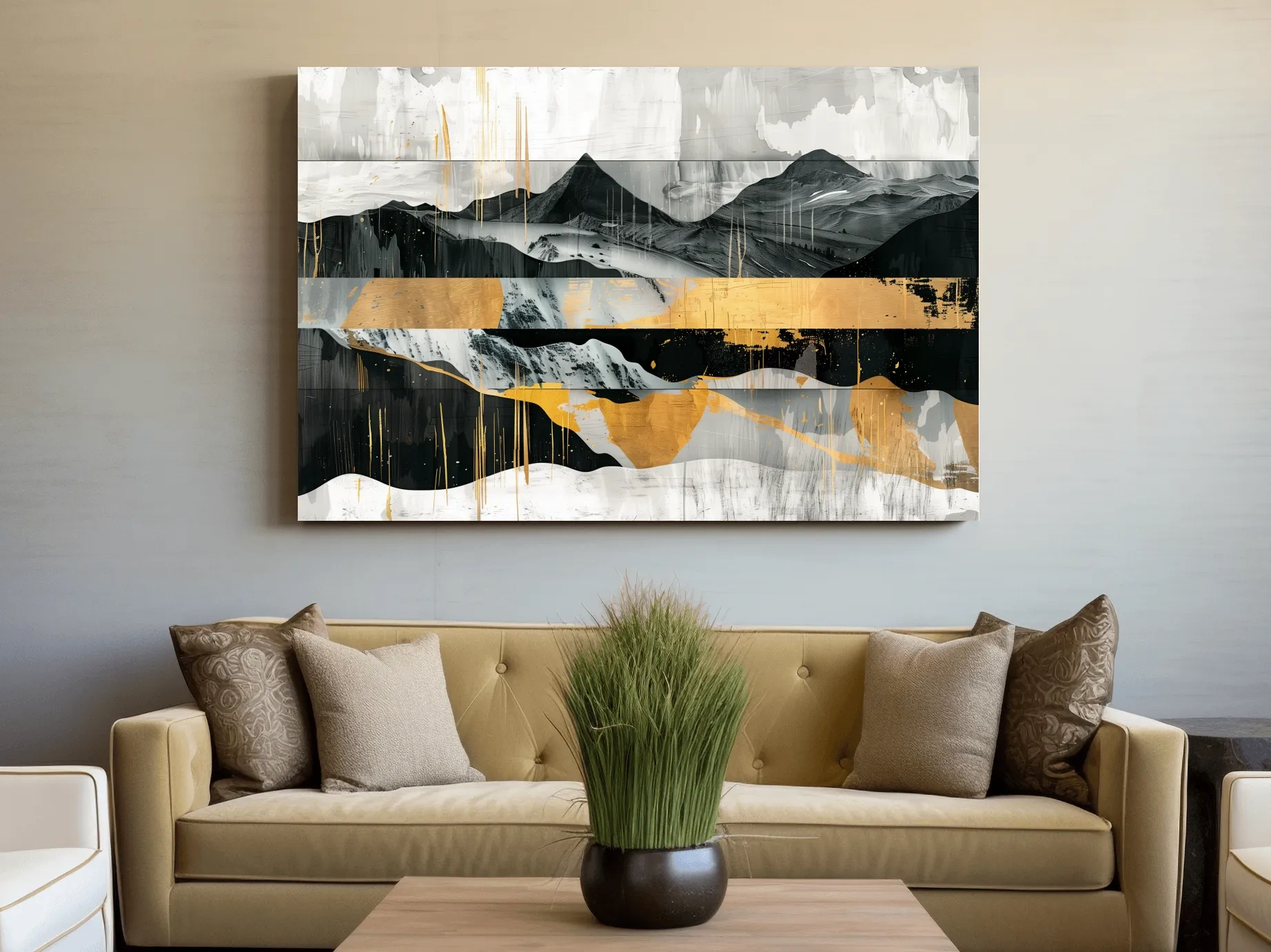 Modern abstract mountain art painting, large format wall art