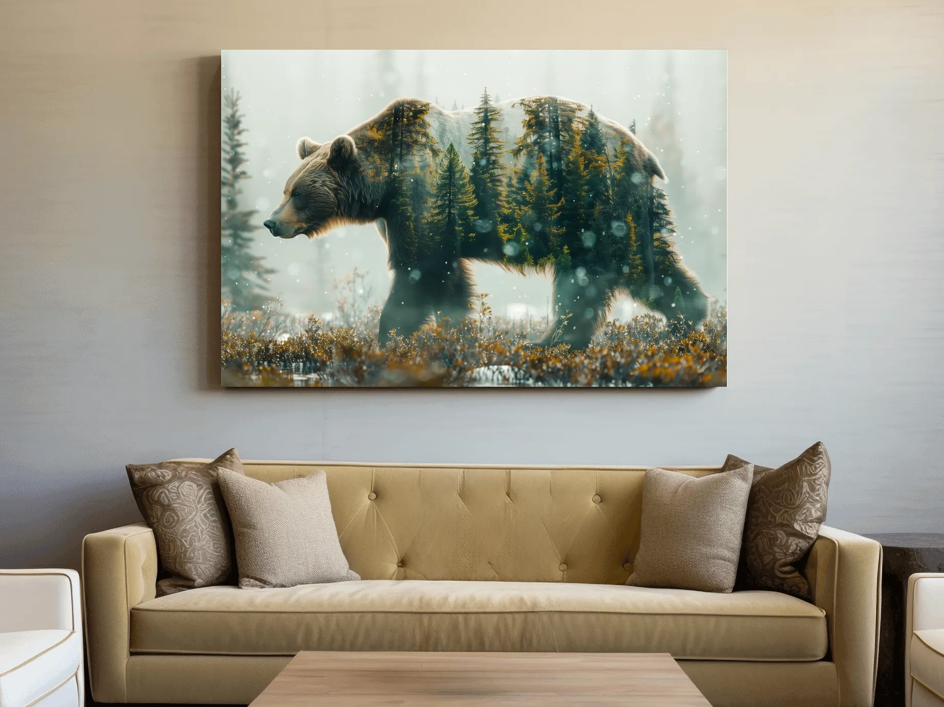 Moody Double Exposure Grizzly Bear Forest - Photographic Wildlife Wall Art