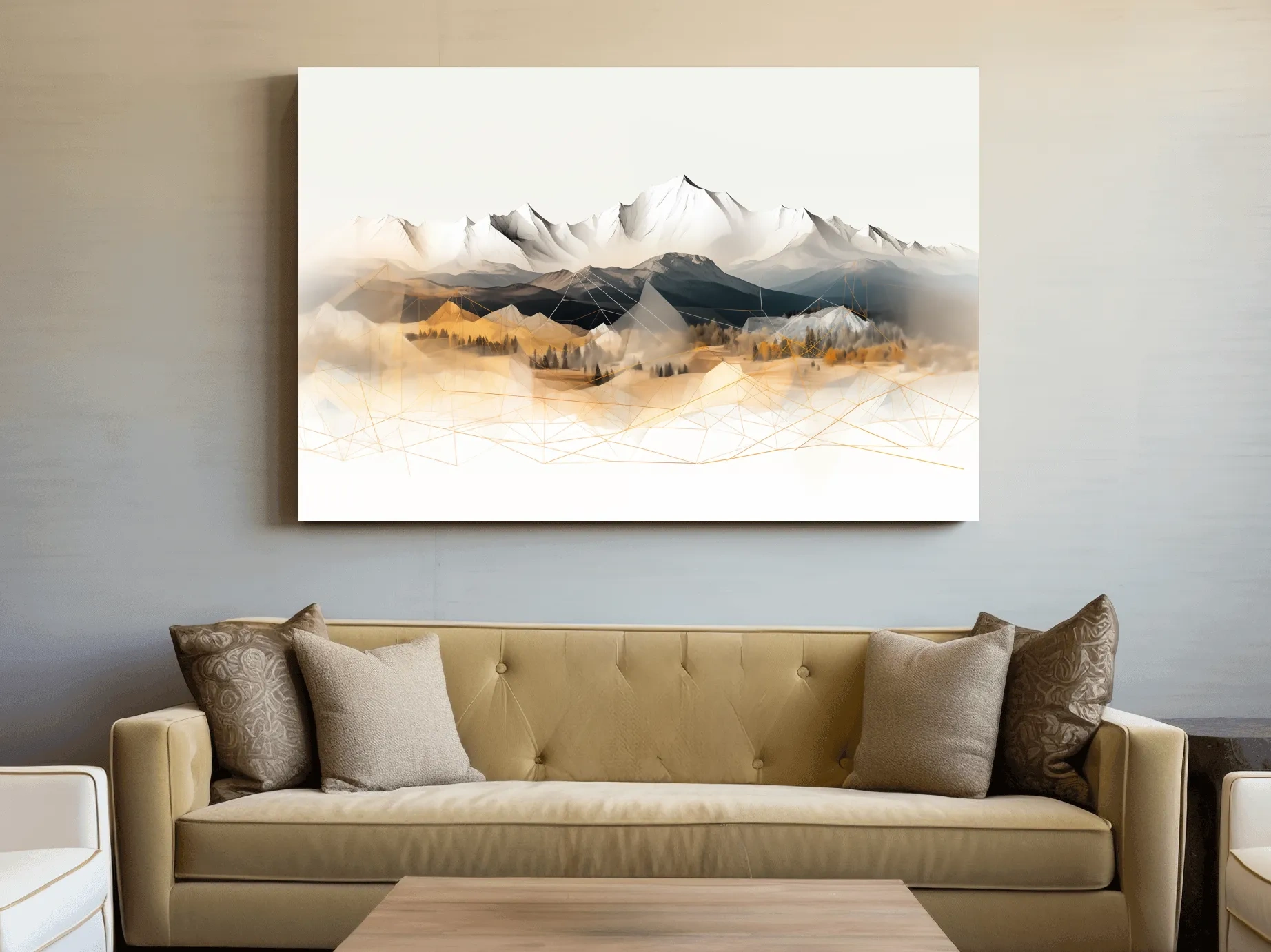 Geometric Mountain Range Forest Landscape - Modern Abstract Wall Art