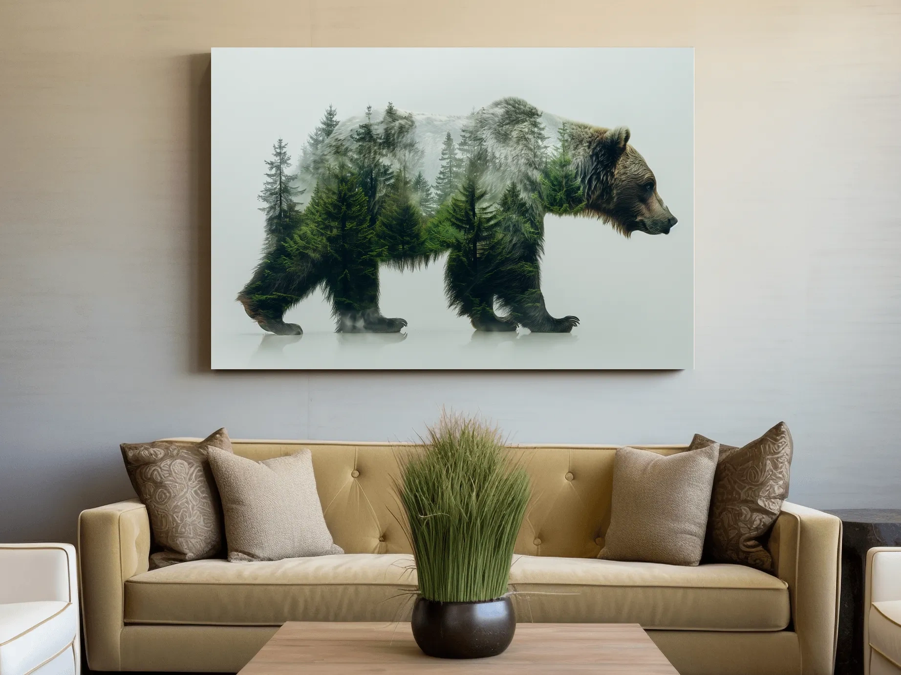 Surreal Grizzly Bear Double Exposure Forest - Wildlife Nature Wall Art