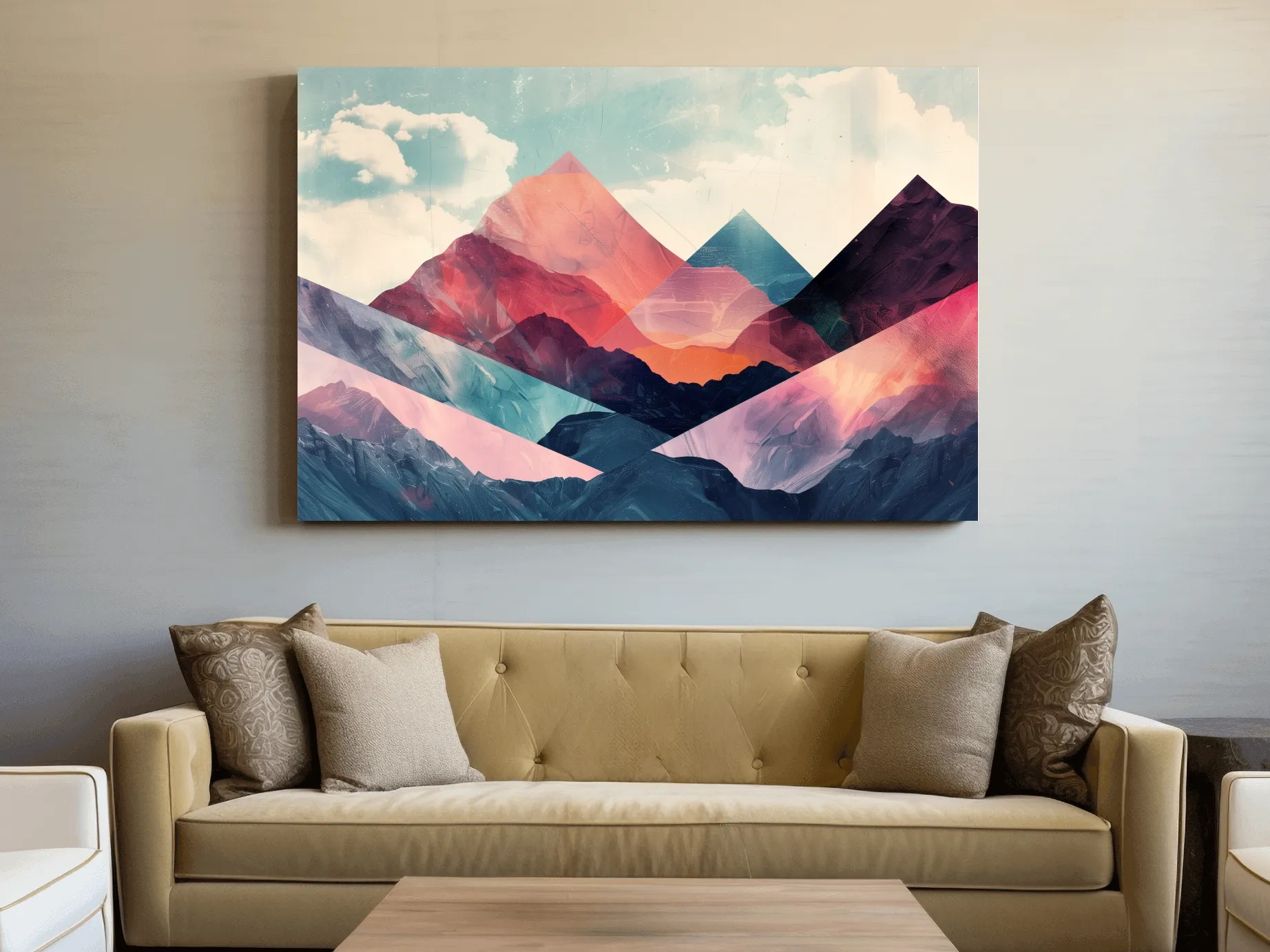 Vibrant Geometric Mountain Peaks - Modern Abstract Collage Wall Art