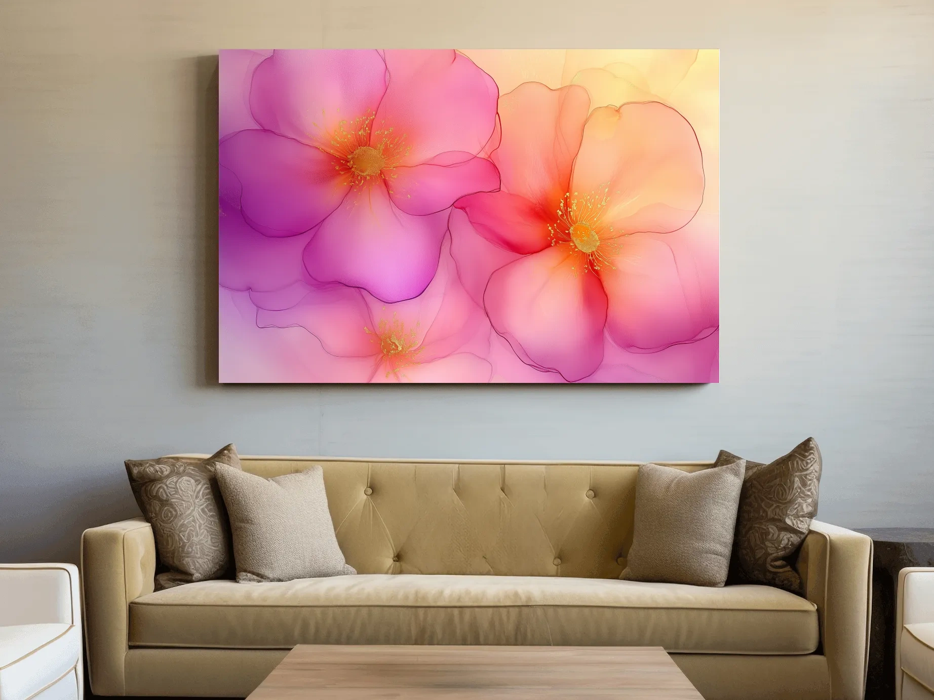 Vibrant Pink Blossom Watercolor Illustration - Modern Floral Wall Art