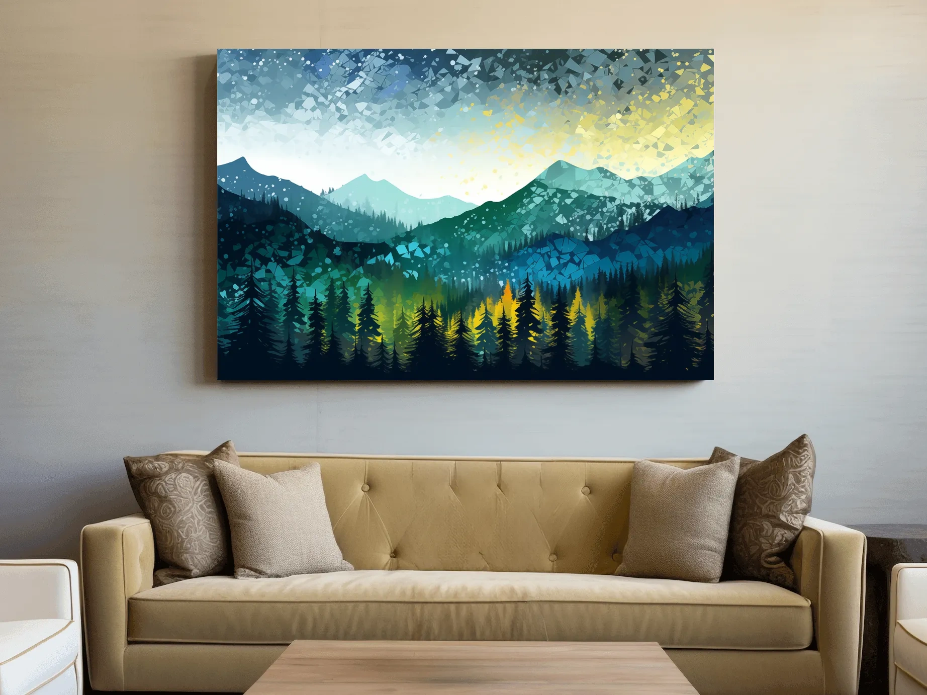 Geometric Mountain Forest Landscape - Abstract Mosaic Wall Art