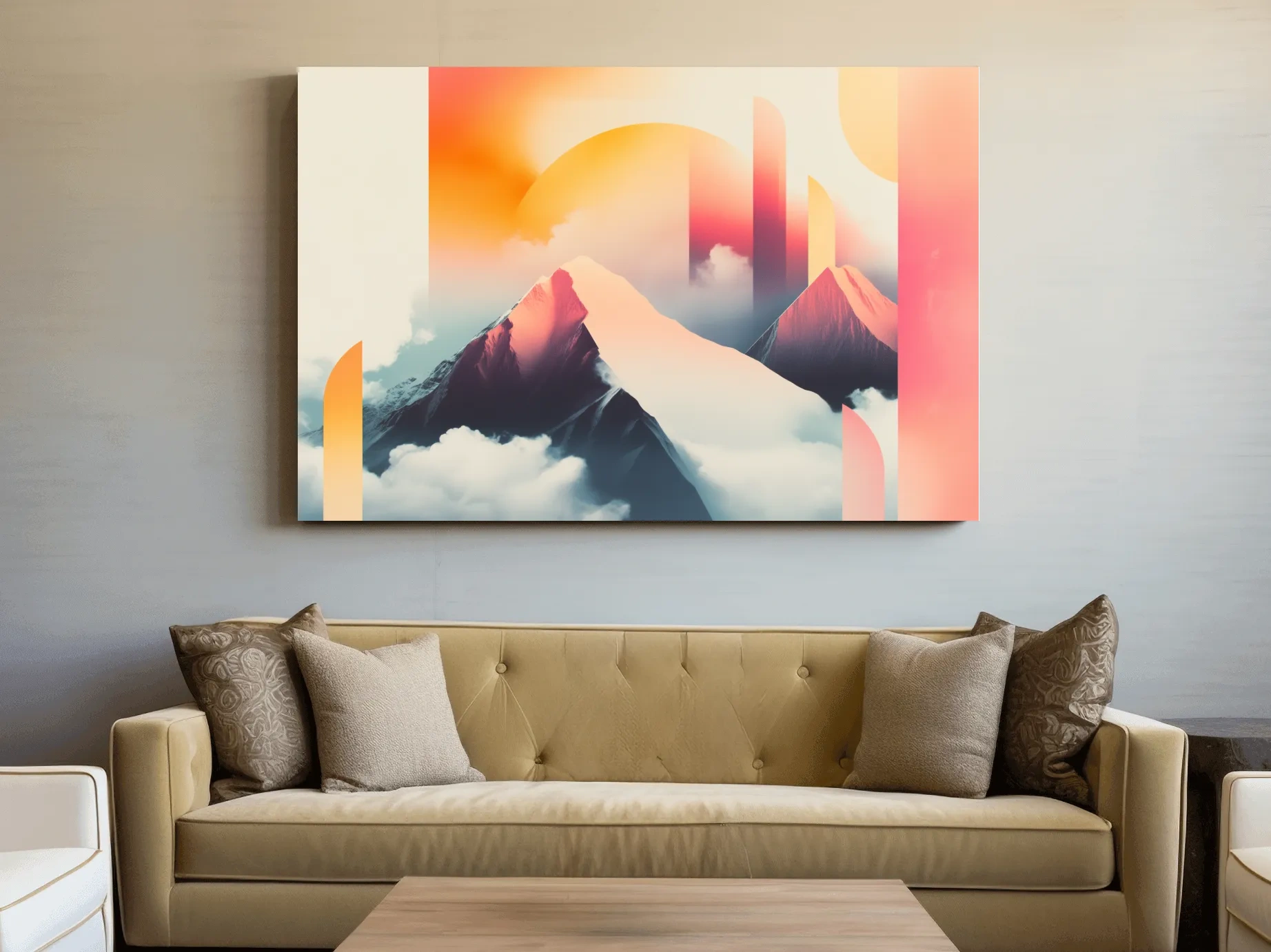 Abstract Retro Sunrise Mountain Peaks - Modern Ski Poster Wall Art