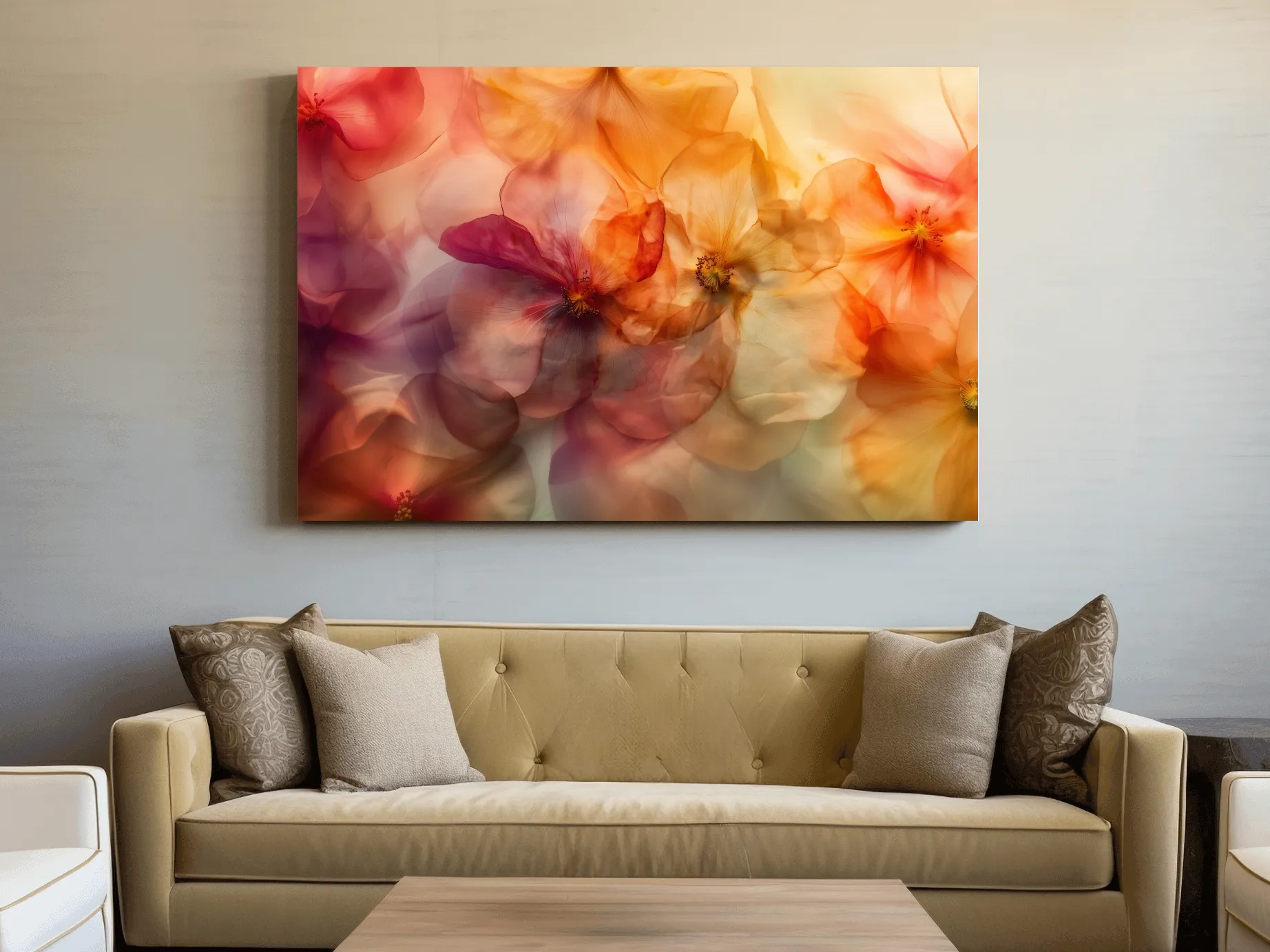 Ethereal Warm Floral Watercolor Blooms - Oshibana Botanical Wall Art