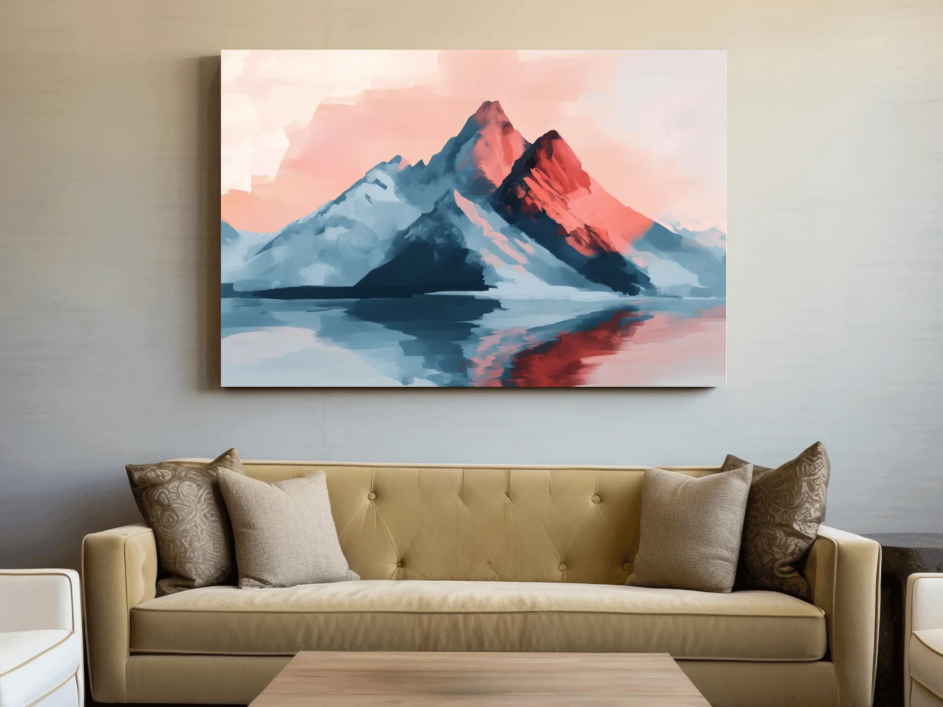 Pastel Alpine Mountain Sunset Painting - Glacier Reflection Wall Art