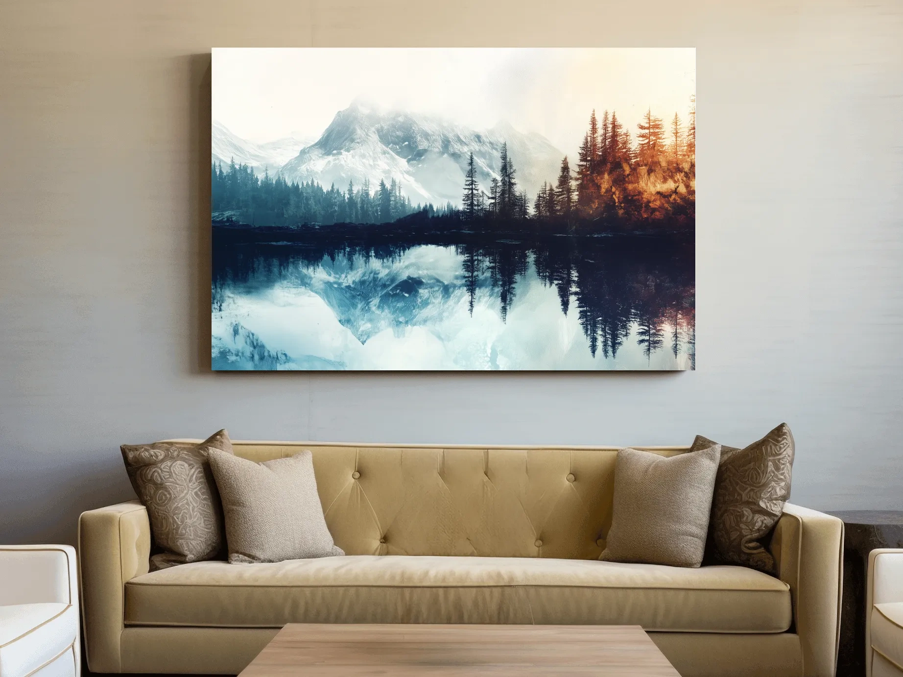 Misty Alpine Lake Reflection Landscape - Mountain Forest Sunrise Wall Art