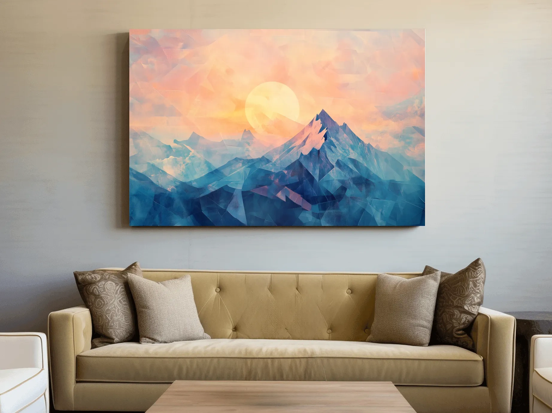 Sunset Mountain Peaks Mosaic In Pastel Hues - Modern Abstract Wall Art