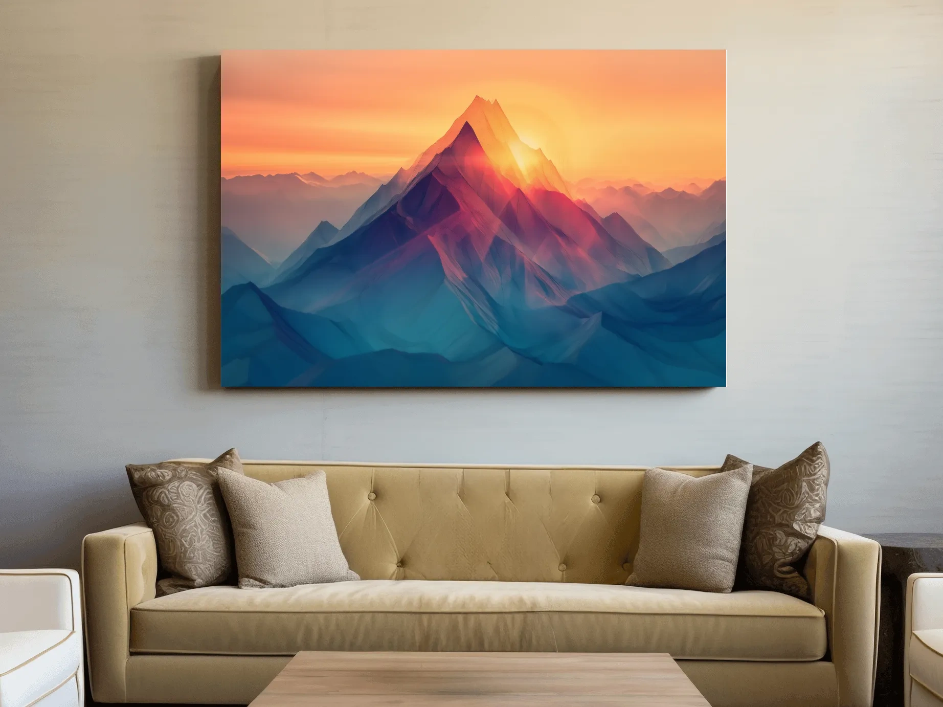 Vibrant Abstract Sunset Mountain Peak - Surreal Landscape Wall Art