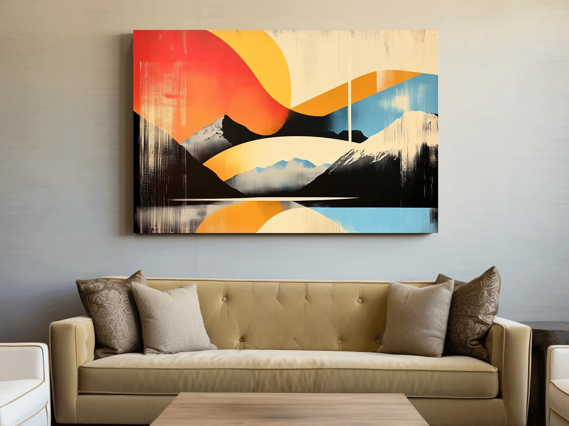Abstract Retro Mountain Sunrise Landscape - Modern Graphical Wall Art