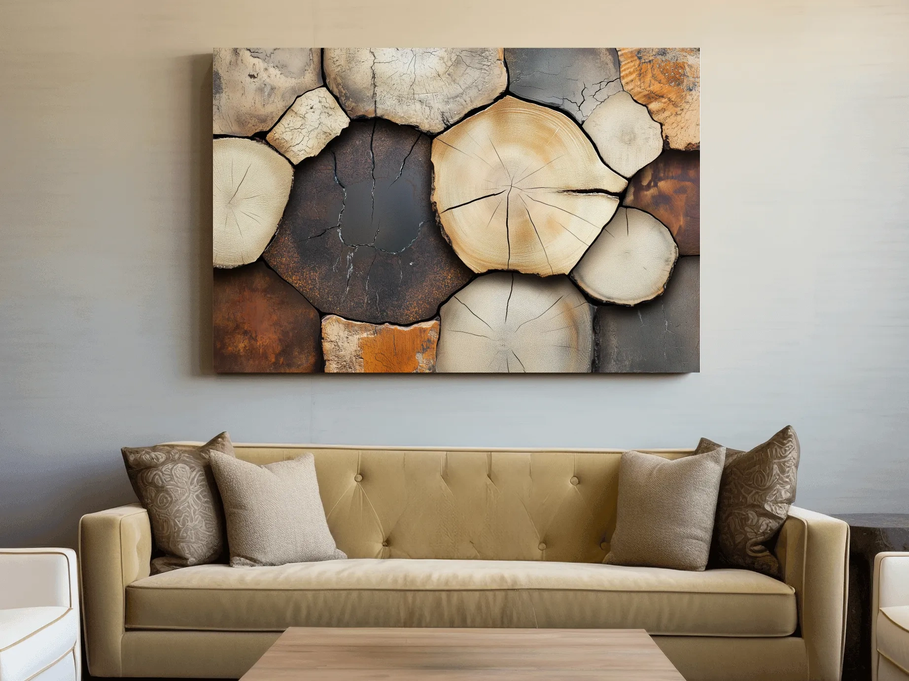 Rustic Stacked Firewood Log Cross Sections - Warm Neutral Wood Texture Wall Art Print