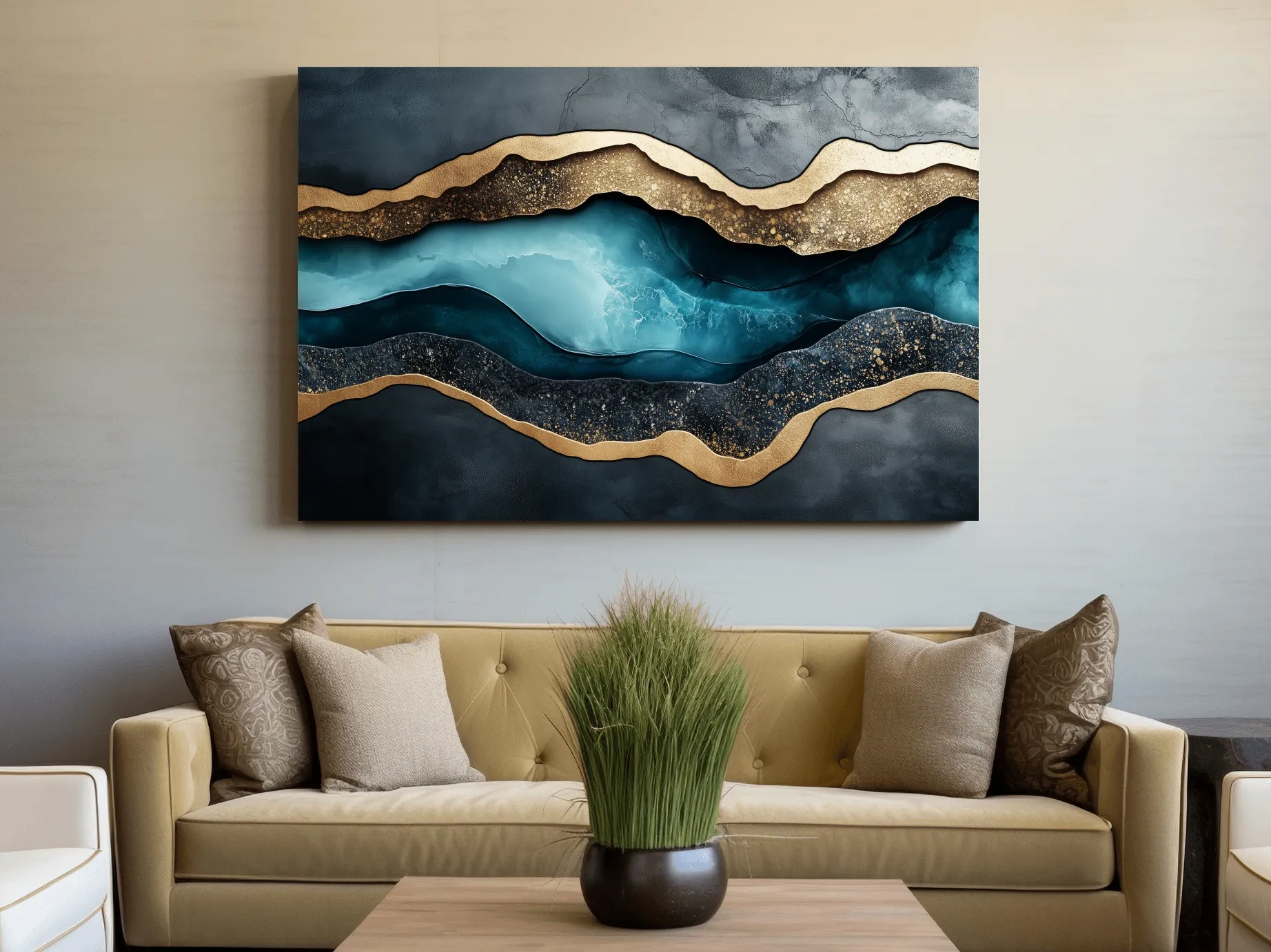 3D Natural Geode Resin Abstract Layers - Modern Gold Foil Texture Wall Art