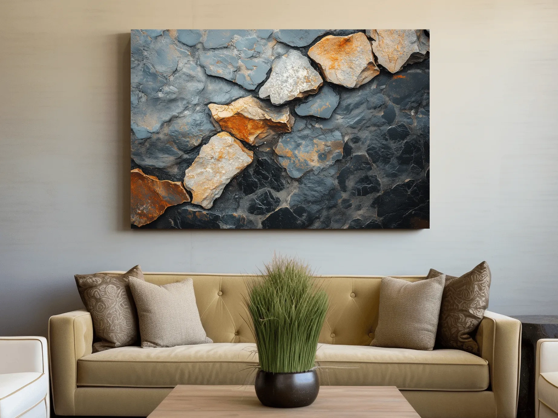Modern rustic cracked stone and rock face texture artwork, natural elements wall art