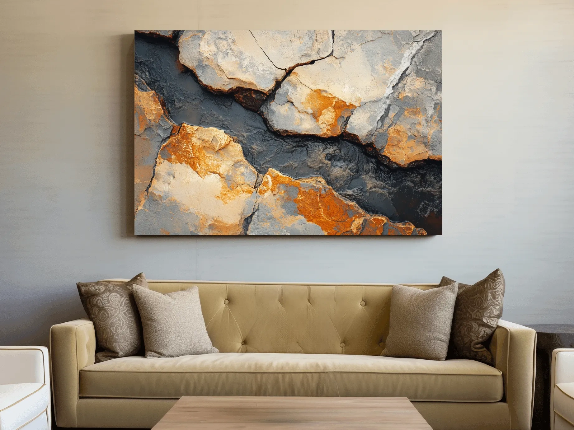 Rust And Slate Cracked Stone Texture - Rustic Geology Wall Art