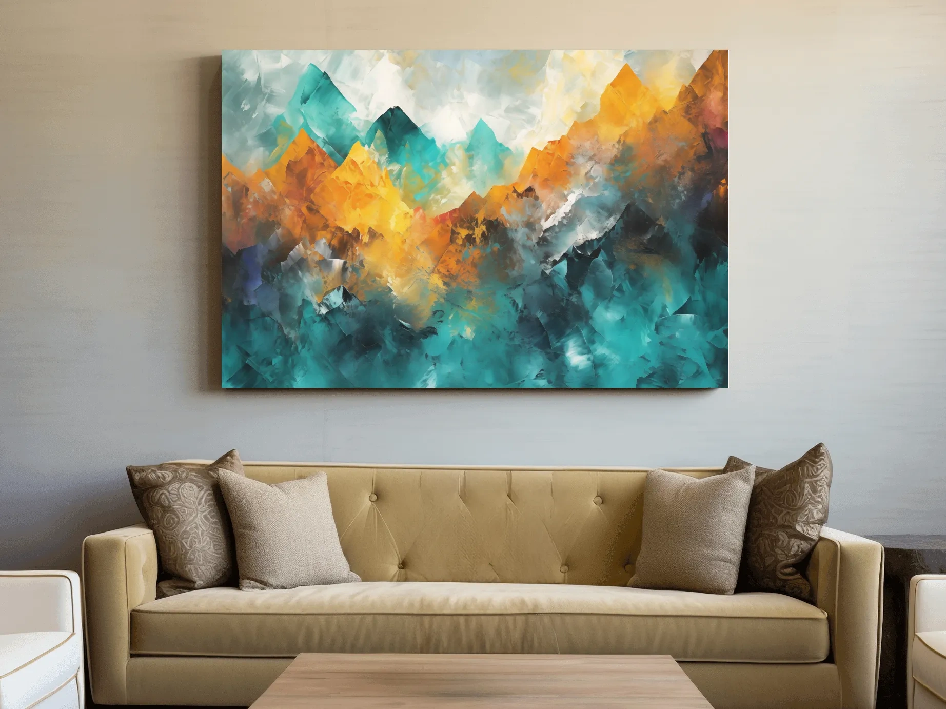 Vibrant Abstract Mountain Painting - Colorful Landscape Wall Art