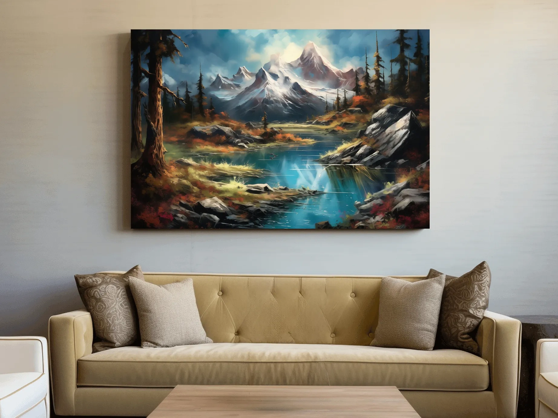 Alpine Lake And Snowcapped Peaks - Dramatic Landscape Painting Wall Art