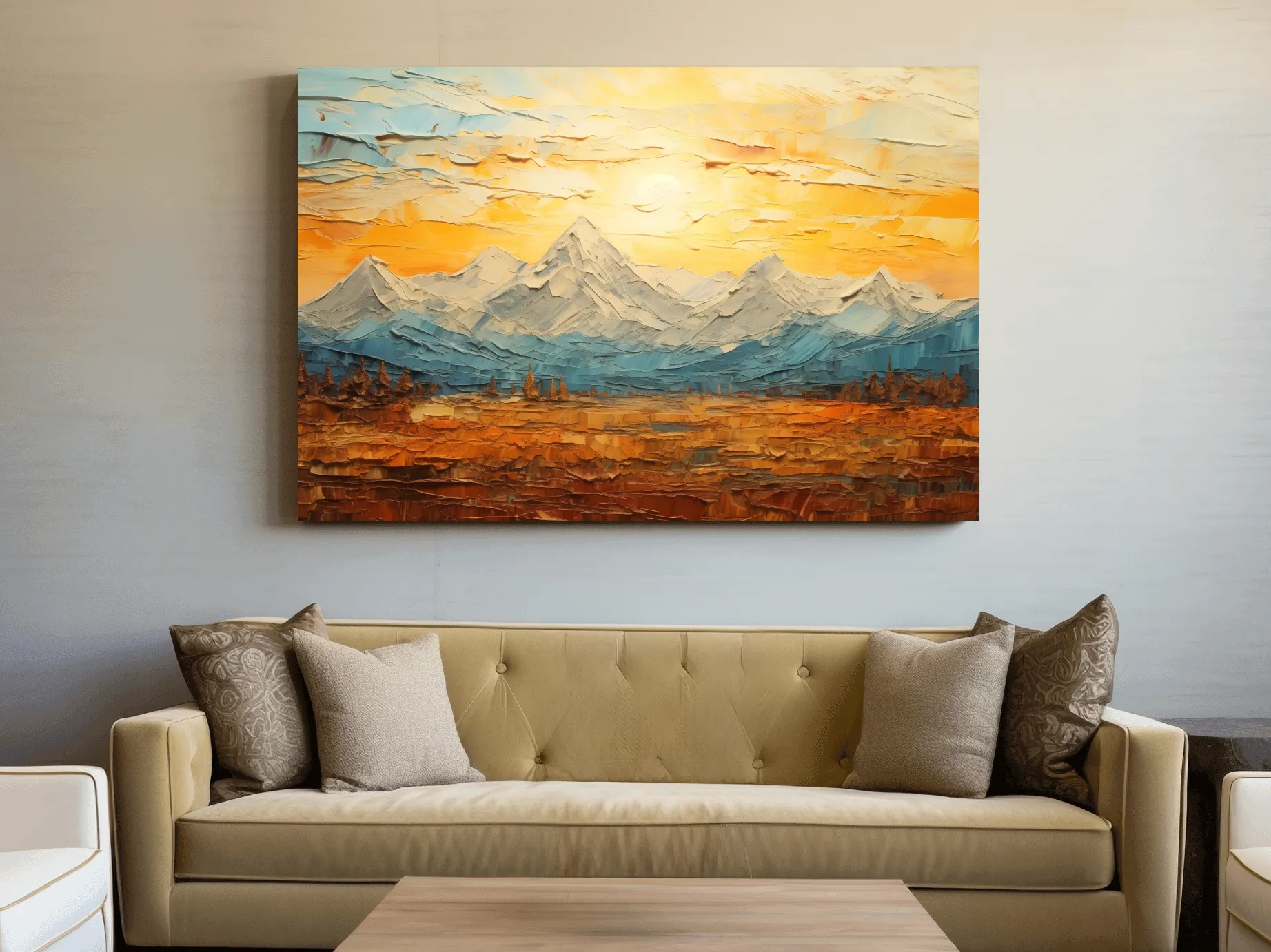 Abstract Glacier Sunrise Landscape - Impasto Style Wall Art