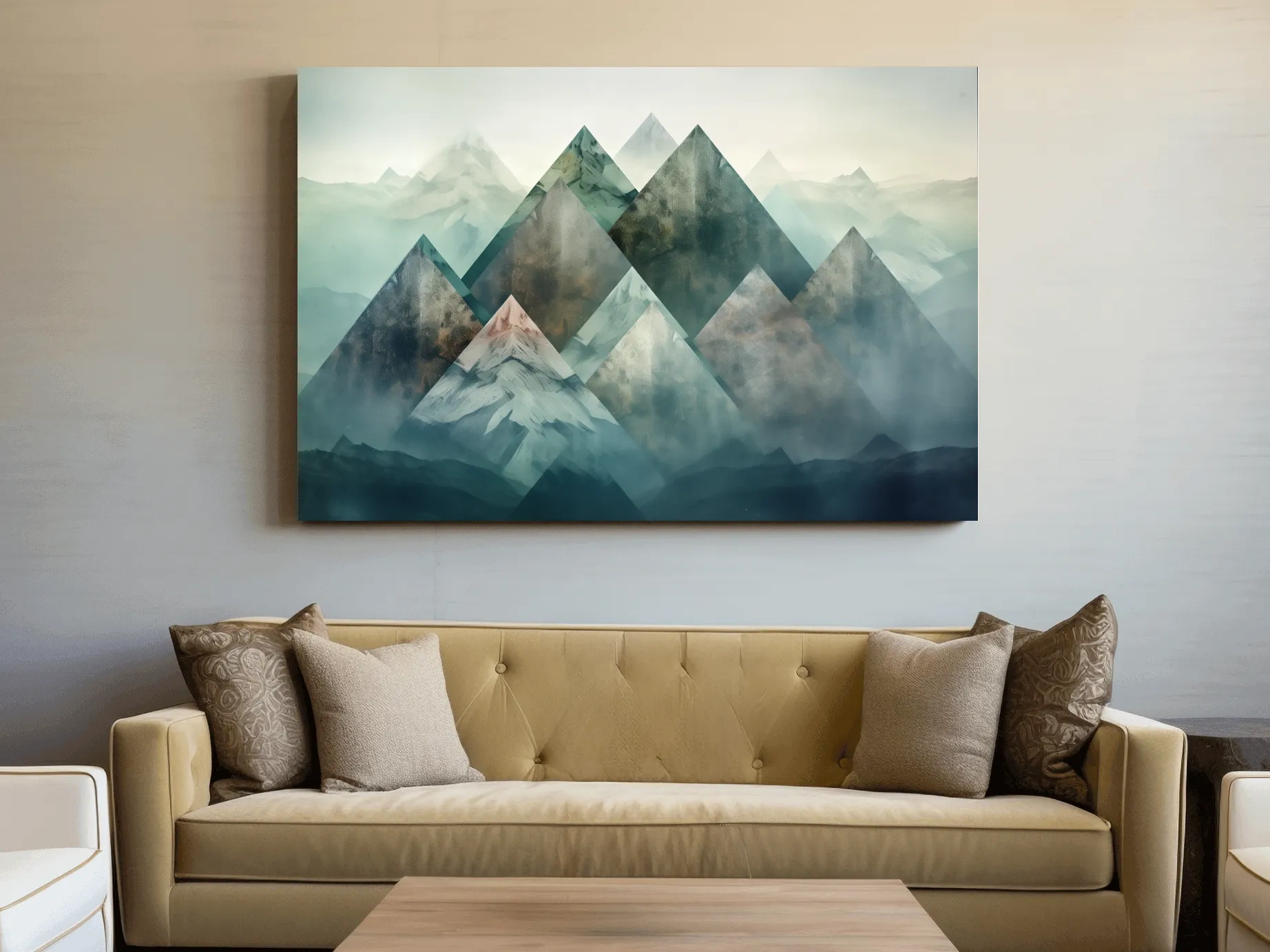 Geometric Misty Mountain Peaks - Mystical Abstract Alpine Wall Art