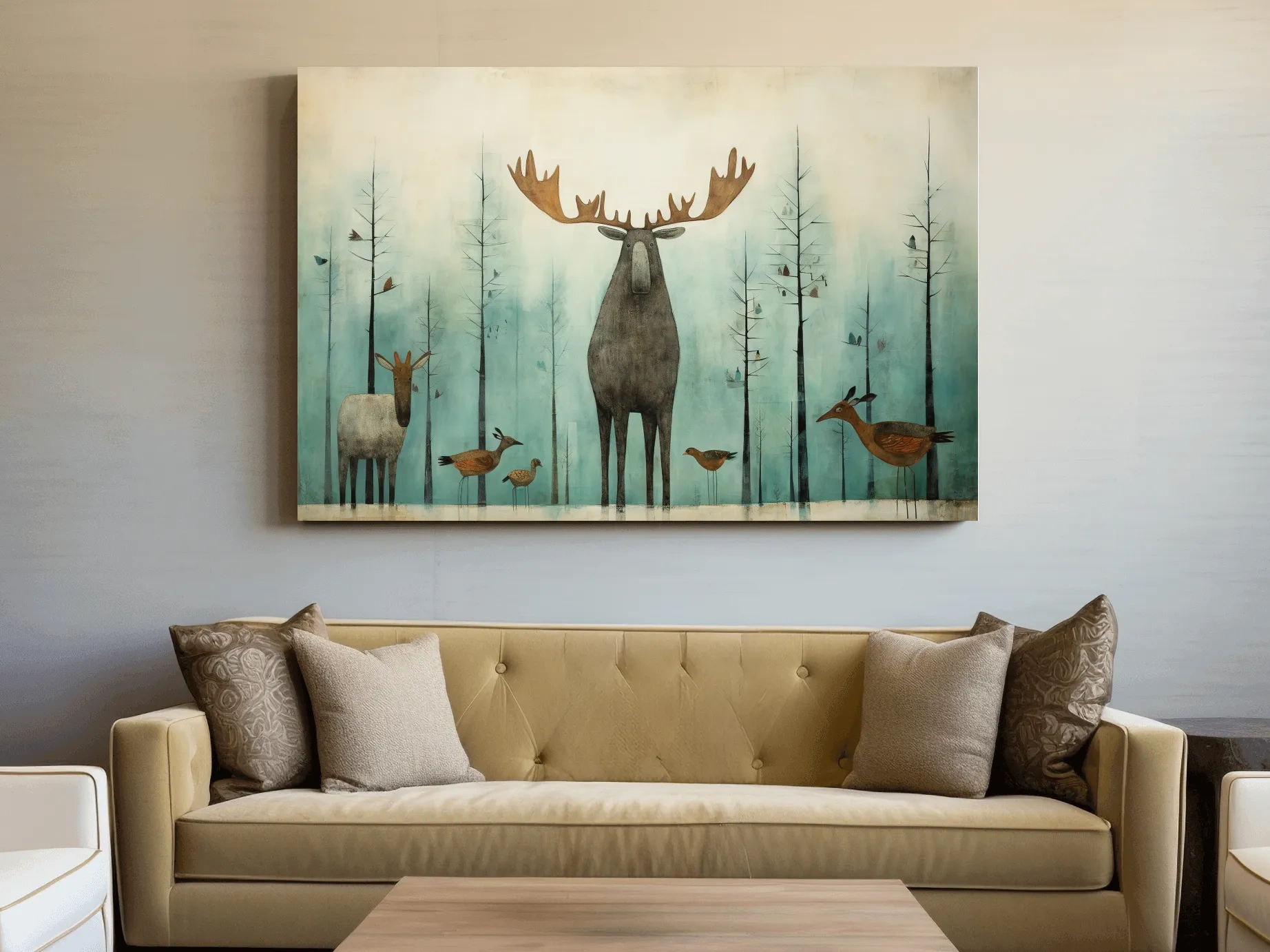 Whimsical Scandi Folk Art - Moose & Woodland Animals Wallart