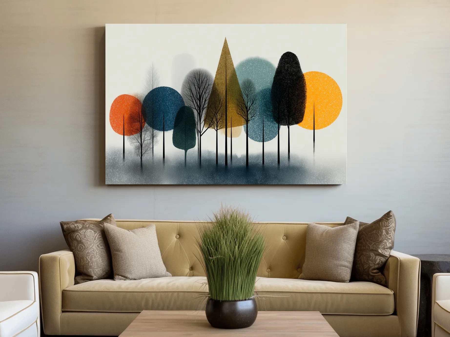 Mid-Century Abstract Forest Trees - Modern Geometric Landscape Wall Art